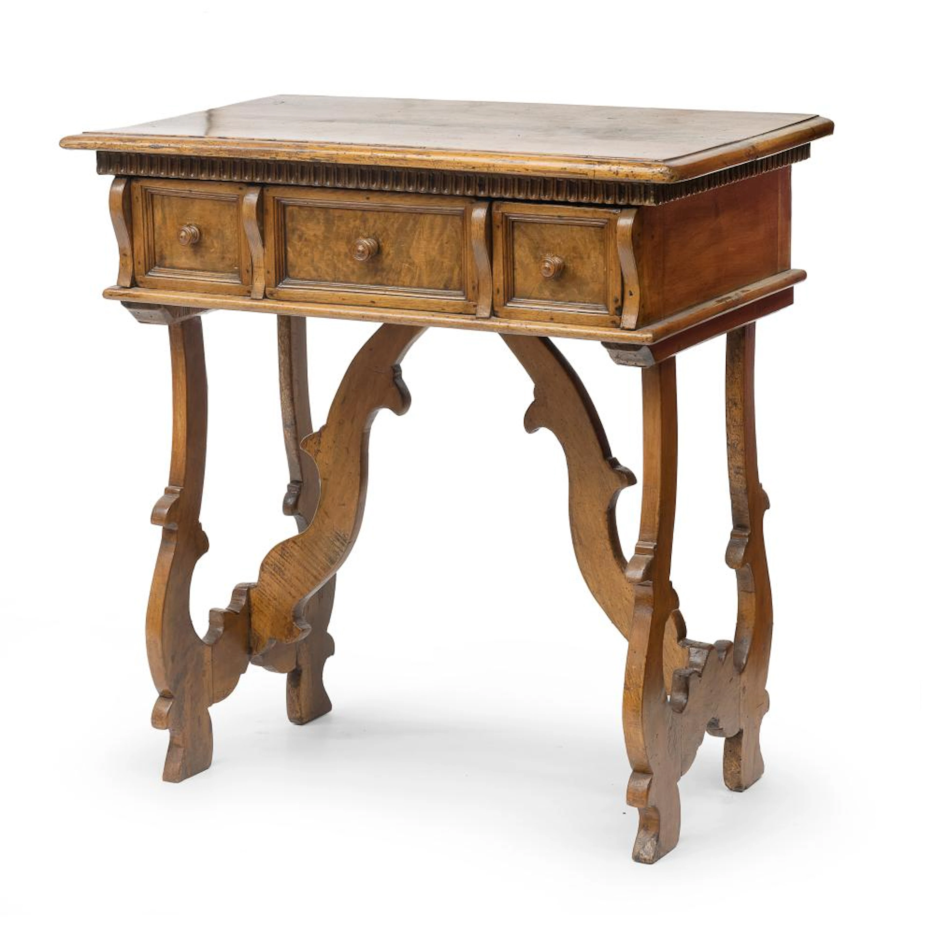 SMALL LYRE TABLE, 18TH CENTURY ELEMENTS