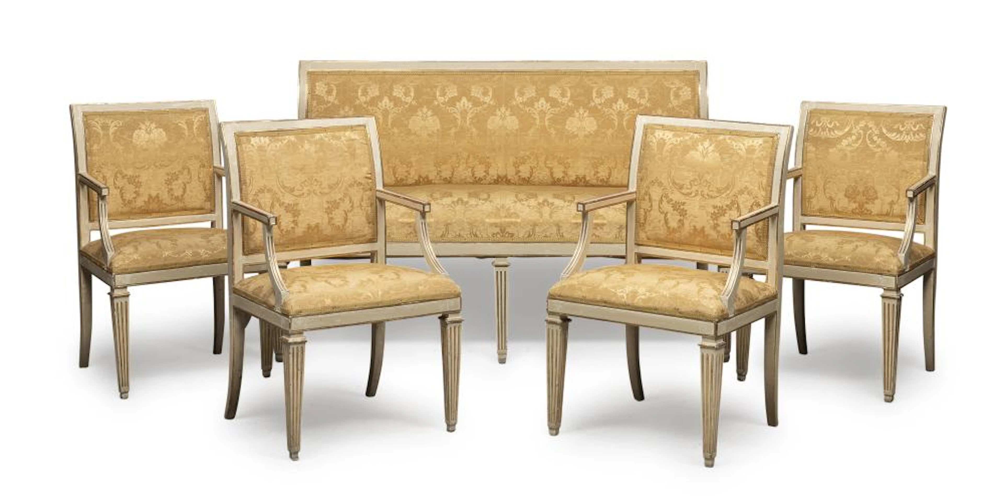 LACQUERED WOOD LIVING ROOM SET, PROBABLY NAPLES, LATE 18TH CENTURY