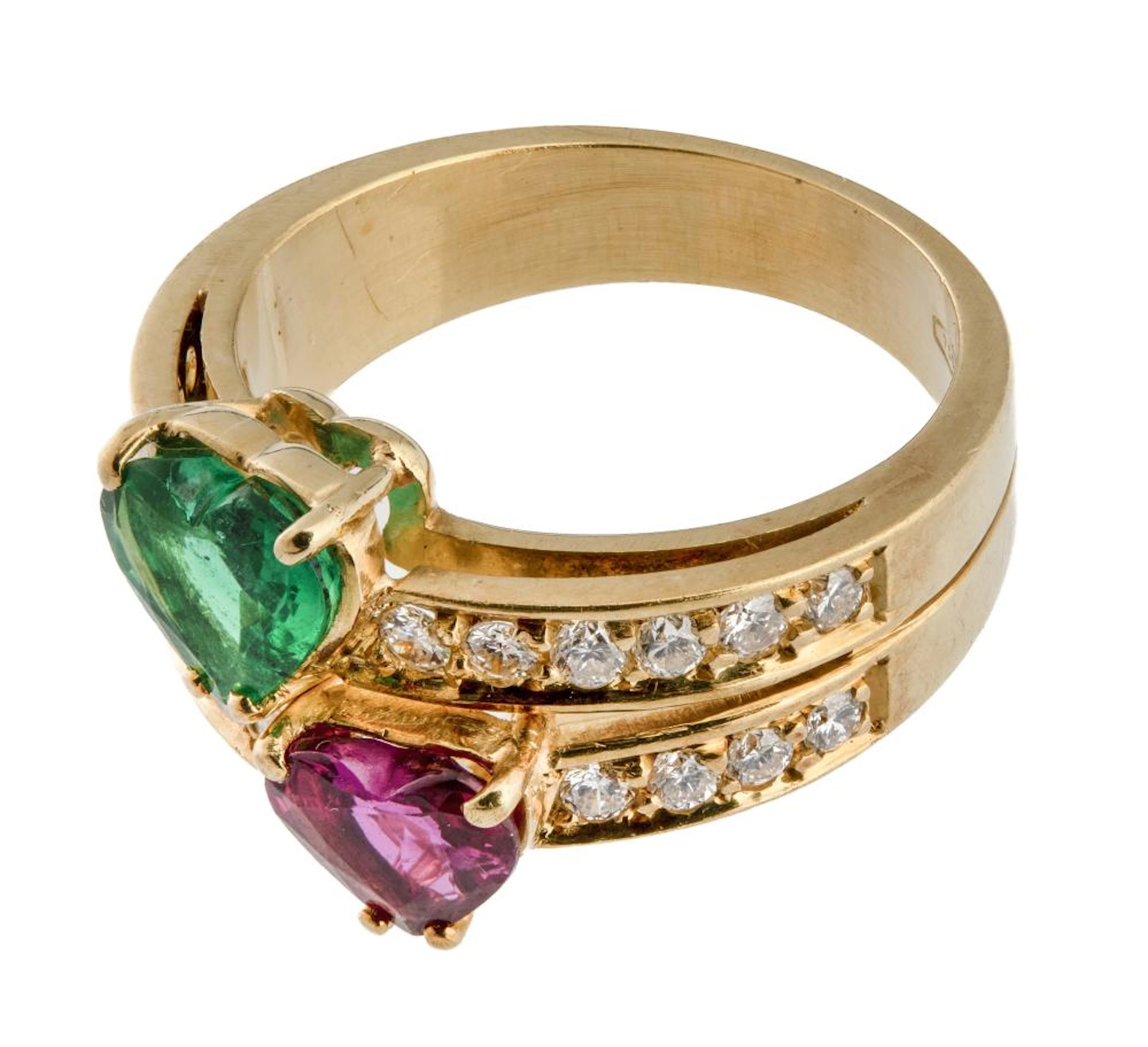 GOLD RING WITH RUBY, EMERALD AND DIAMONDS