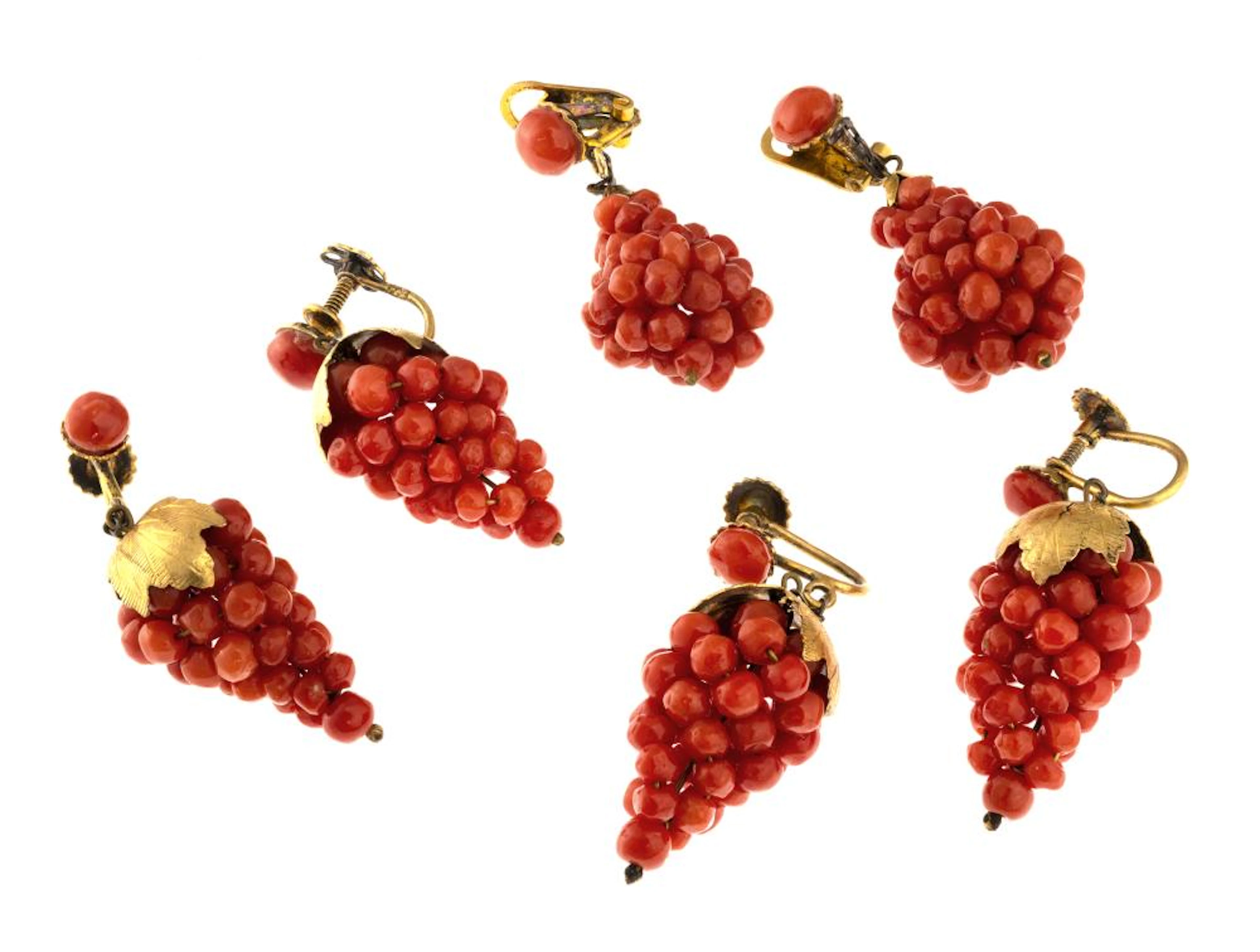 THREE PAIRS OF CORAL EARRINGS