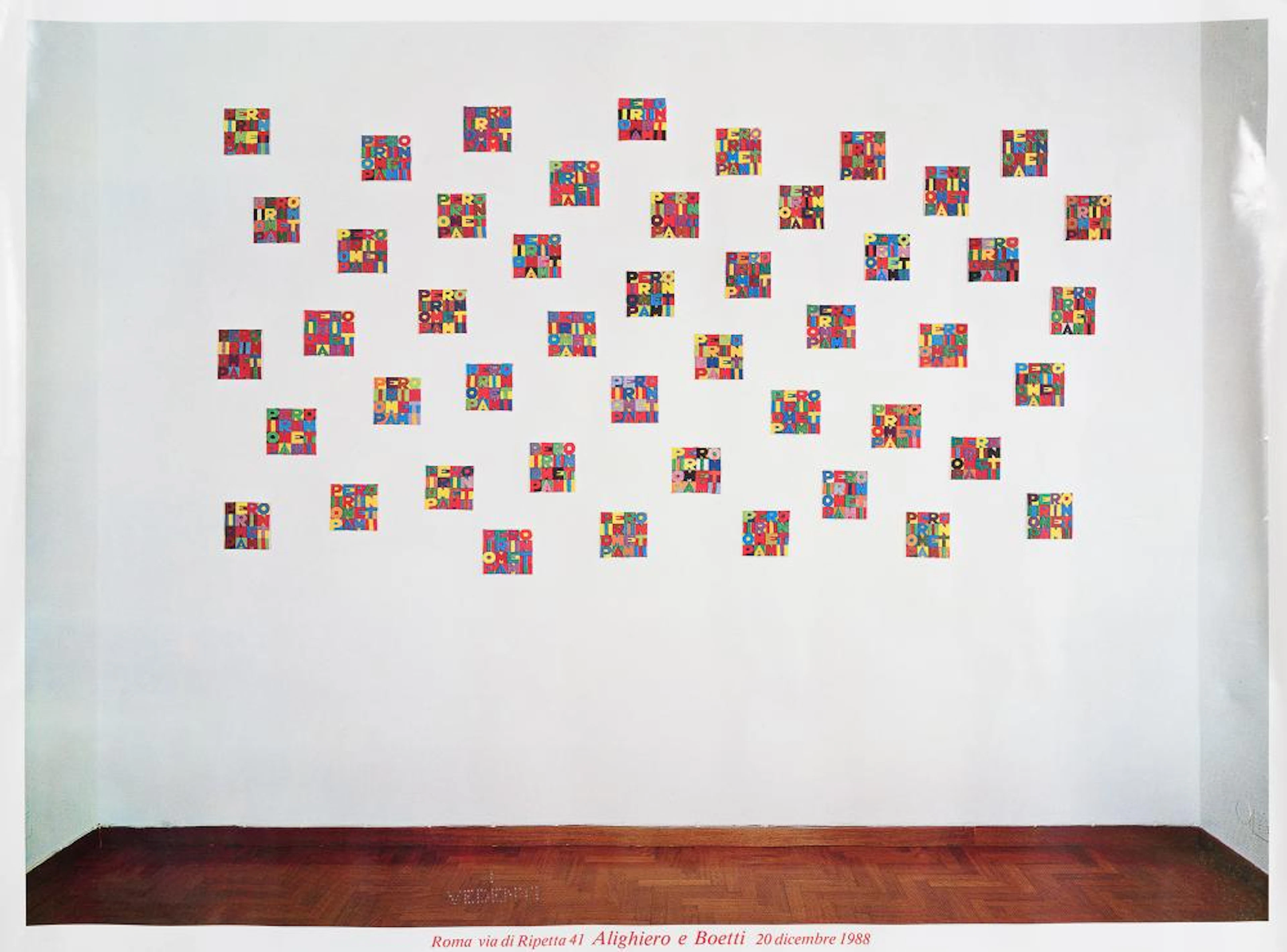POSTER EXHIBITION ALIGHIERO AND BOETTI AT THE PIO MONTI GALLERY, 1988