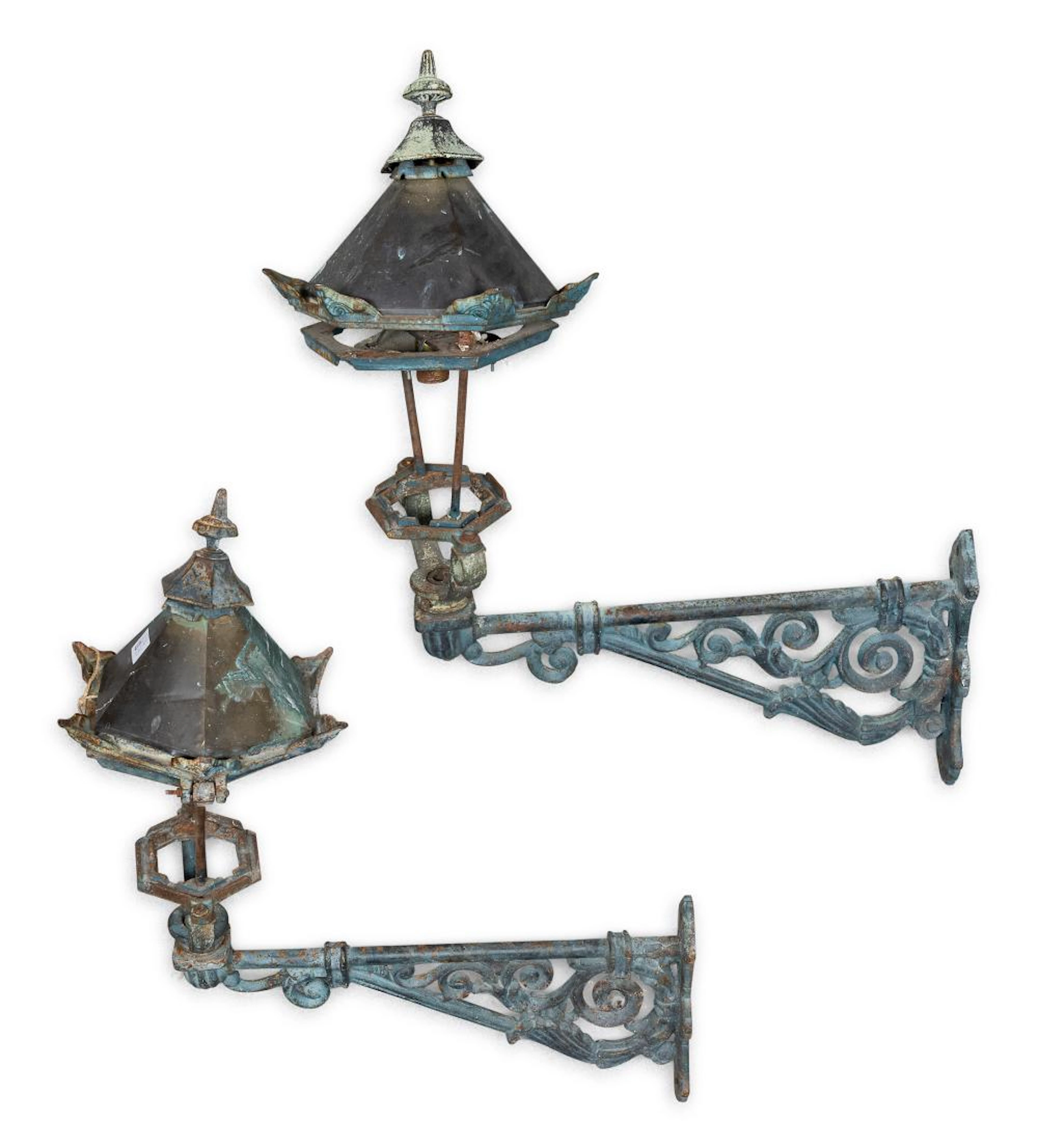 PAIR OF CAST IRON WALL LANTERN, EARLY 20TH CENTURY