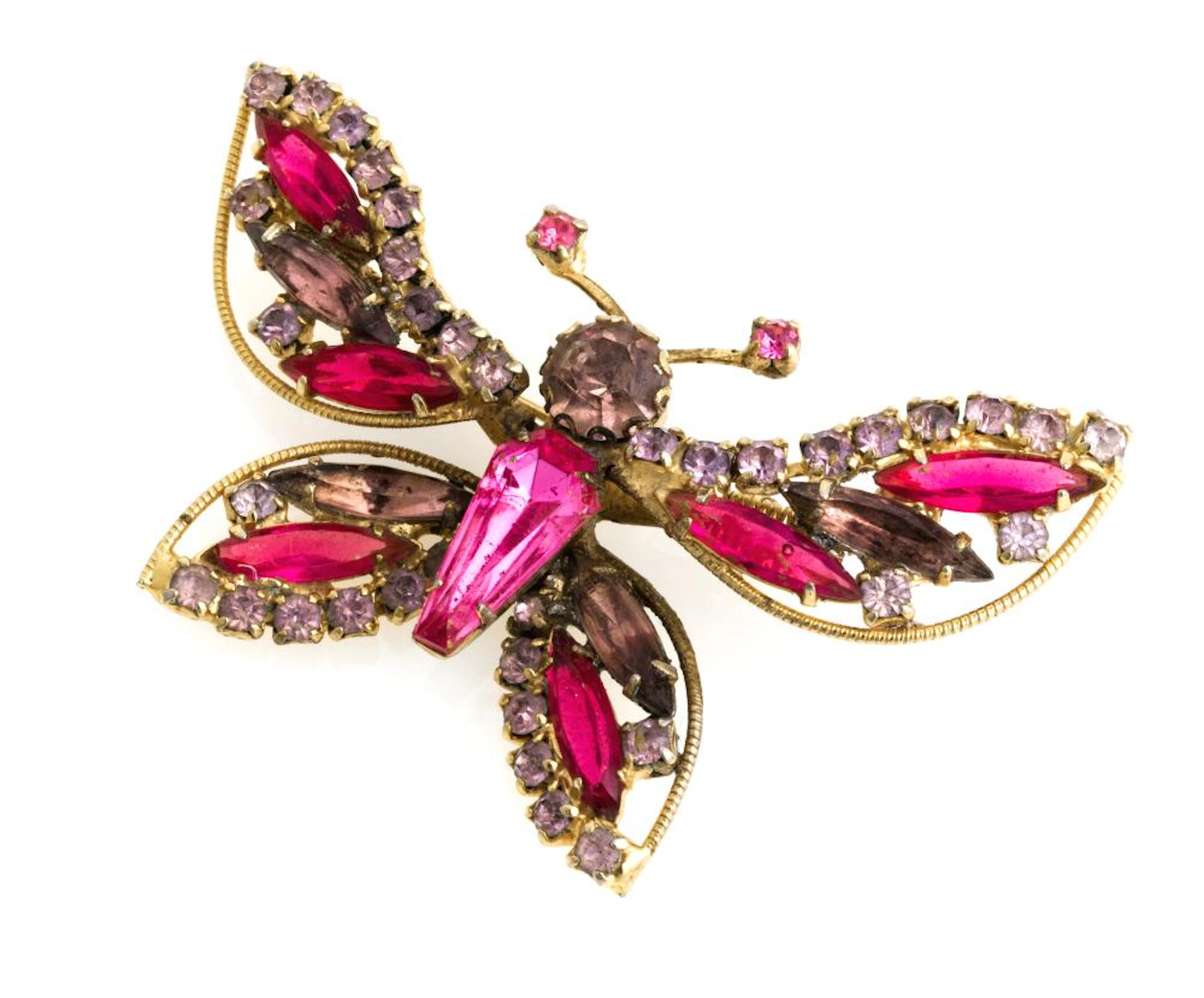 BROOCH WITH PINK CRYSTALS AND LAVENDER ZIRCONIA