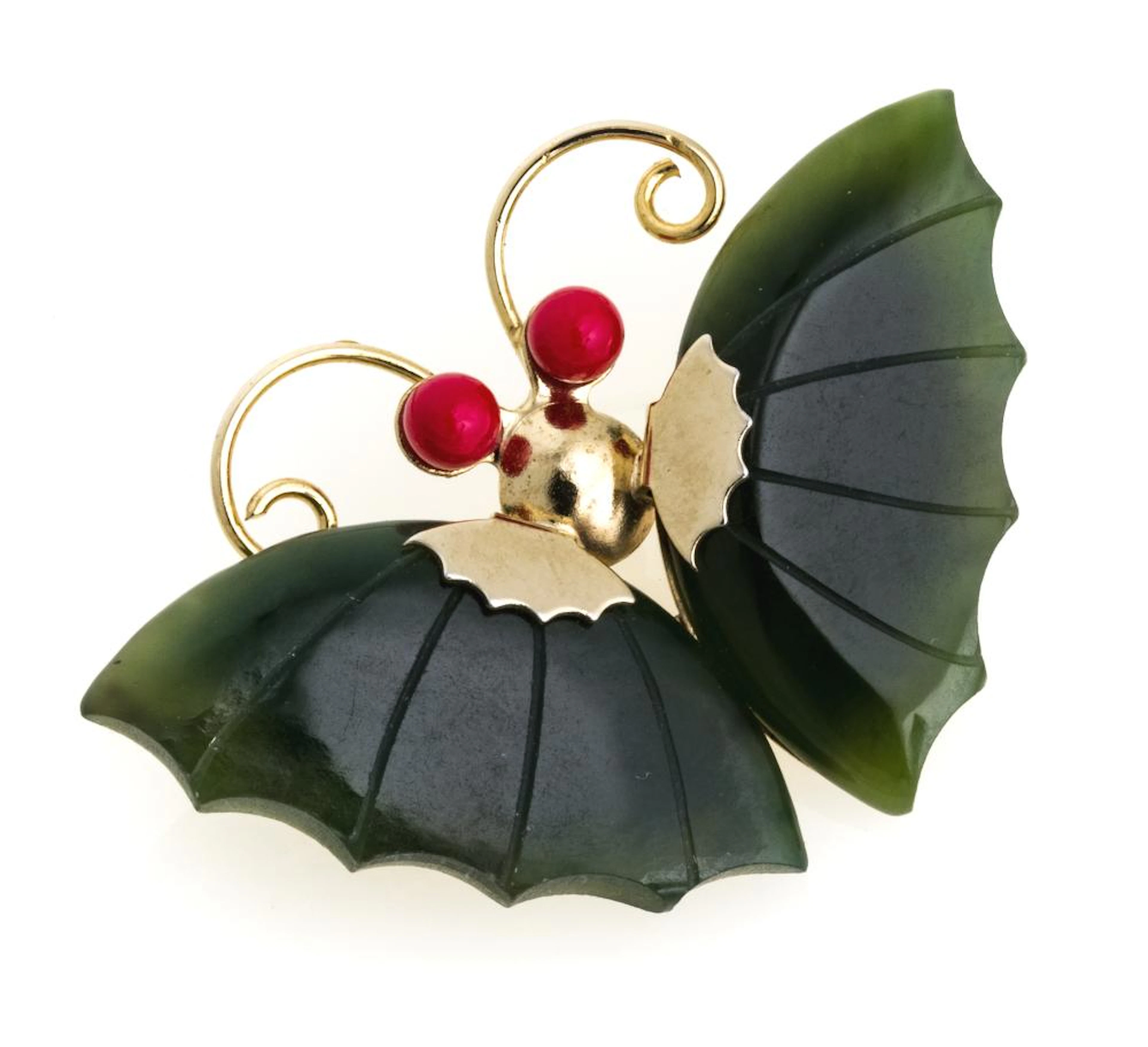 FANTASY BROOCH WITH JADE AND CORAL, ART NOUVEAU PERIOD