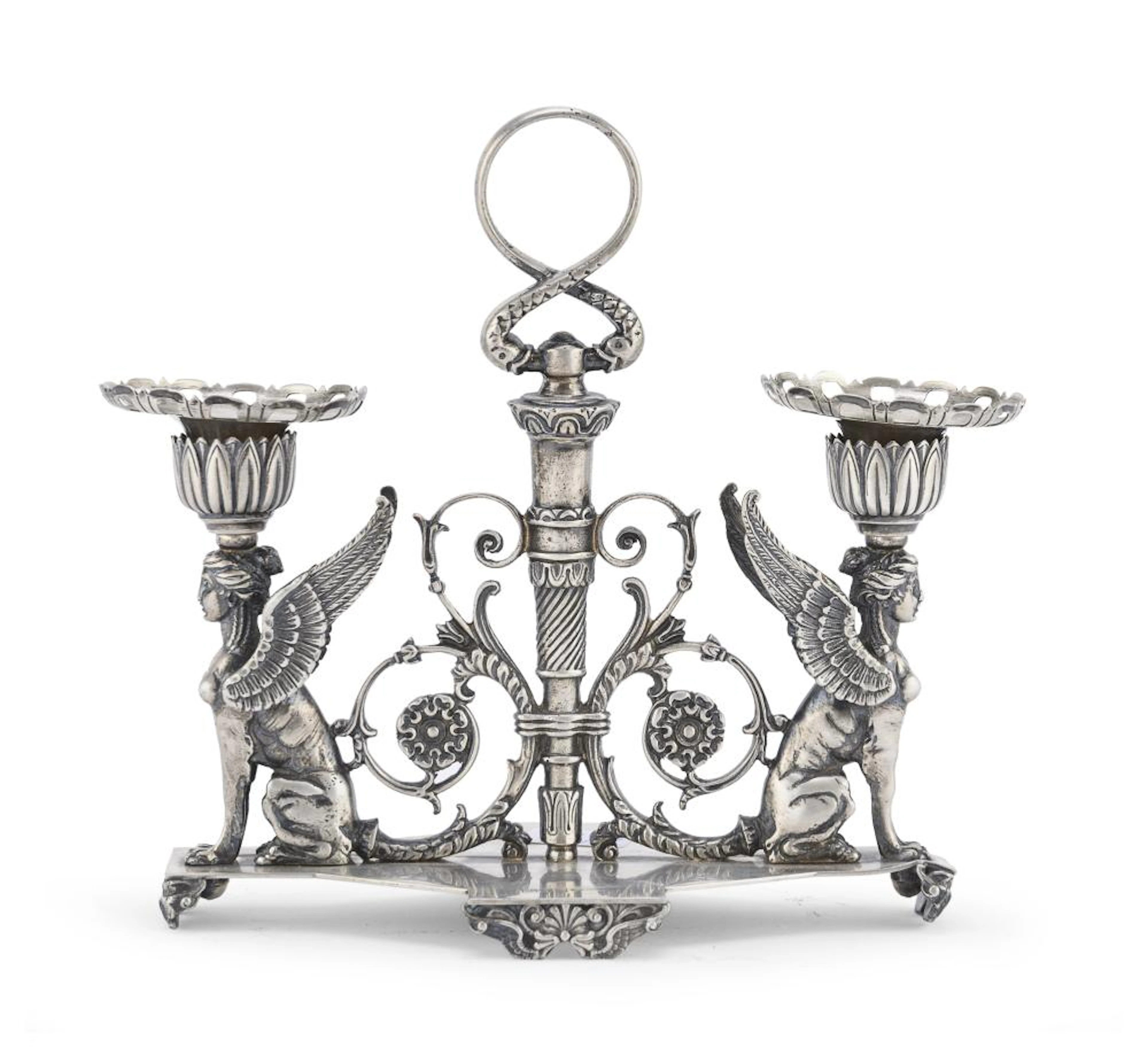 SILVER TWO-BRANCHED CANDLESTICK, MILAN 1970s