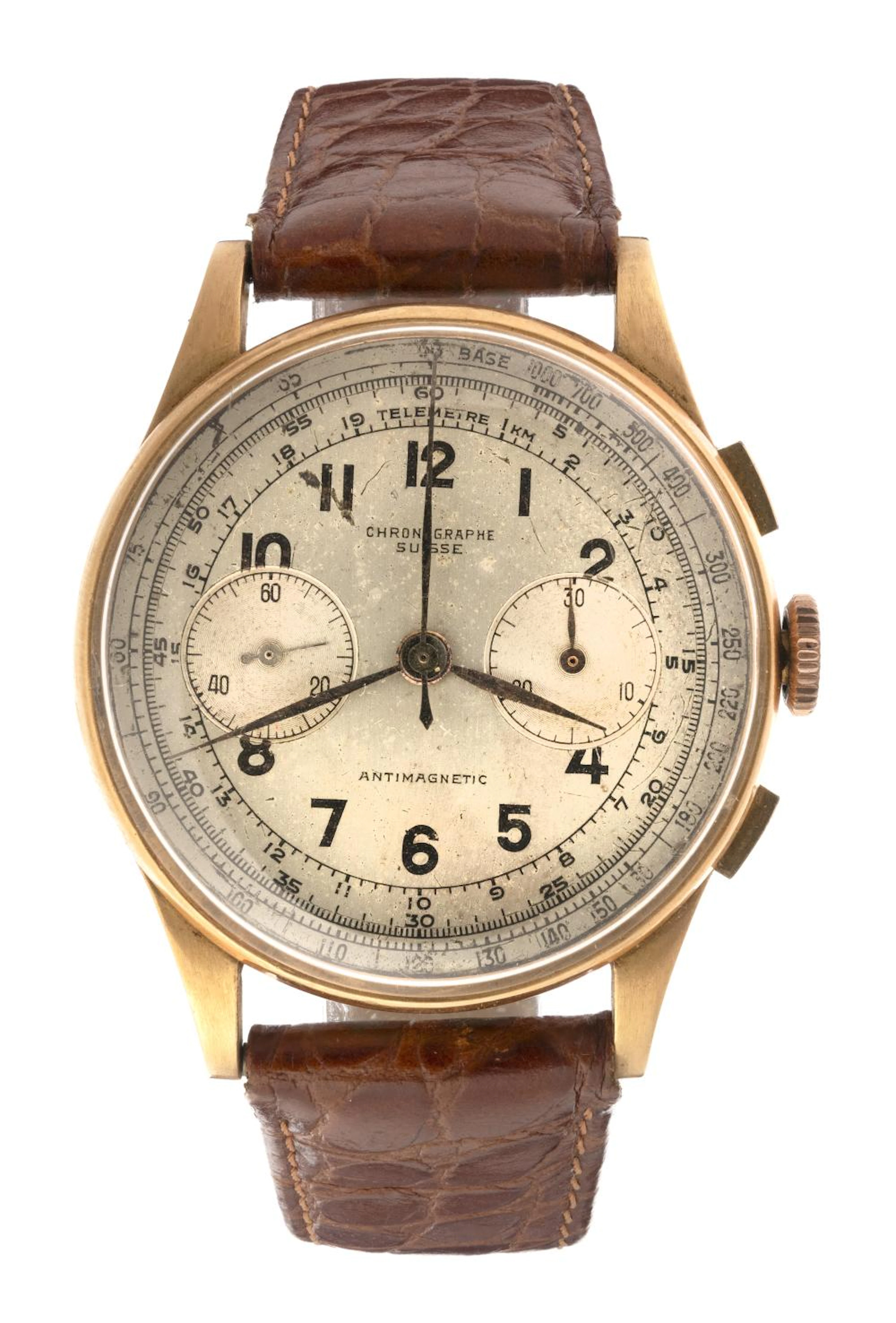 18 KT GOLD VINTAGE WRISTWATCH CHRONOGRAPHE SUISSE