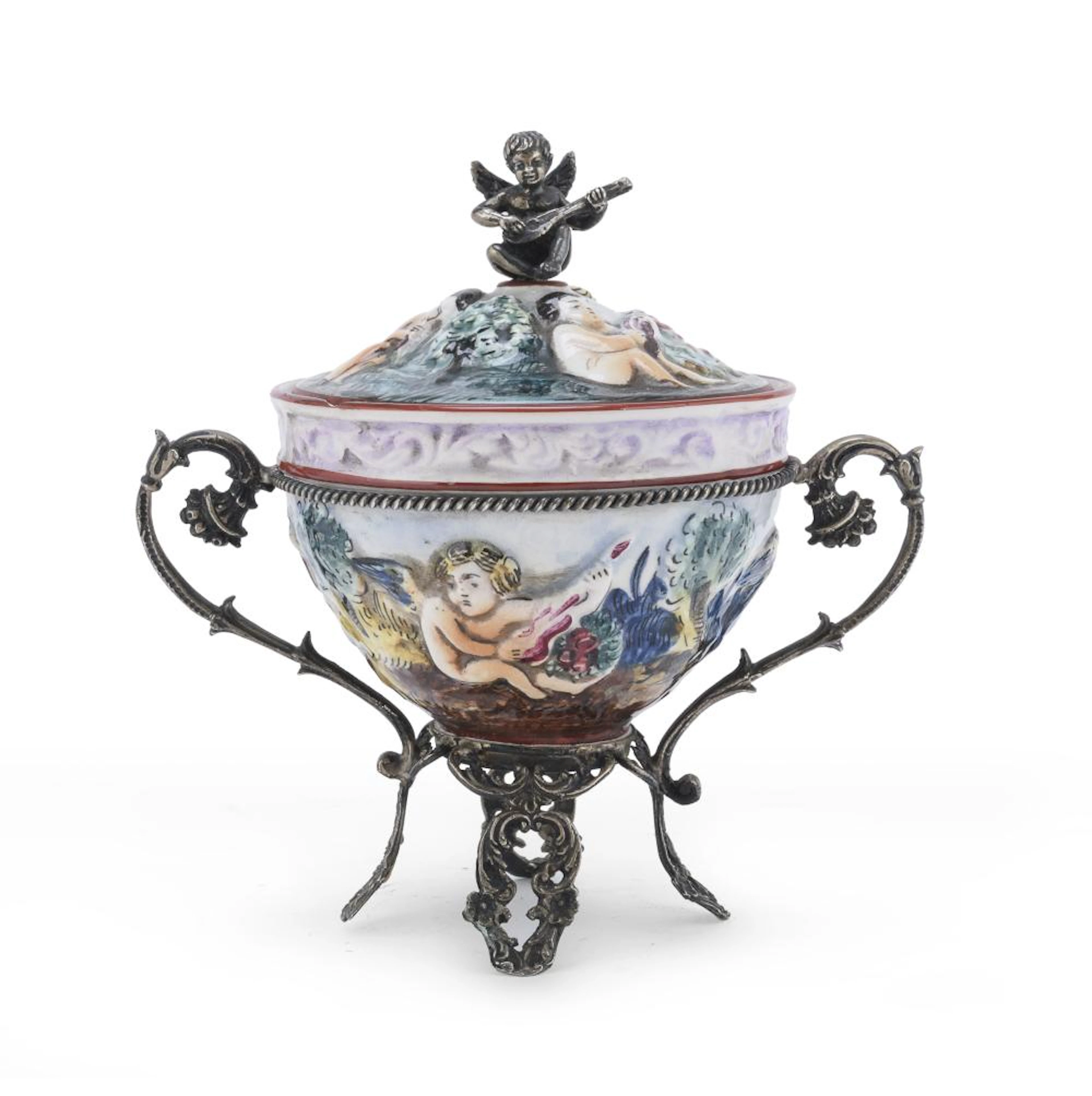 A CERAMIC AND SILVER SUGAR BOWL, ITALY 20TH CENTURY