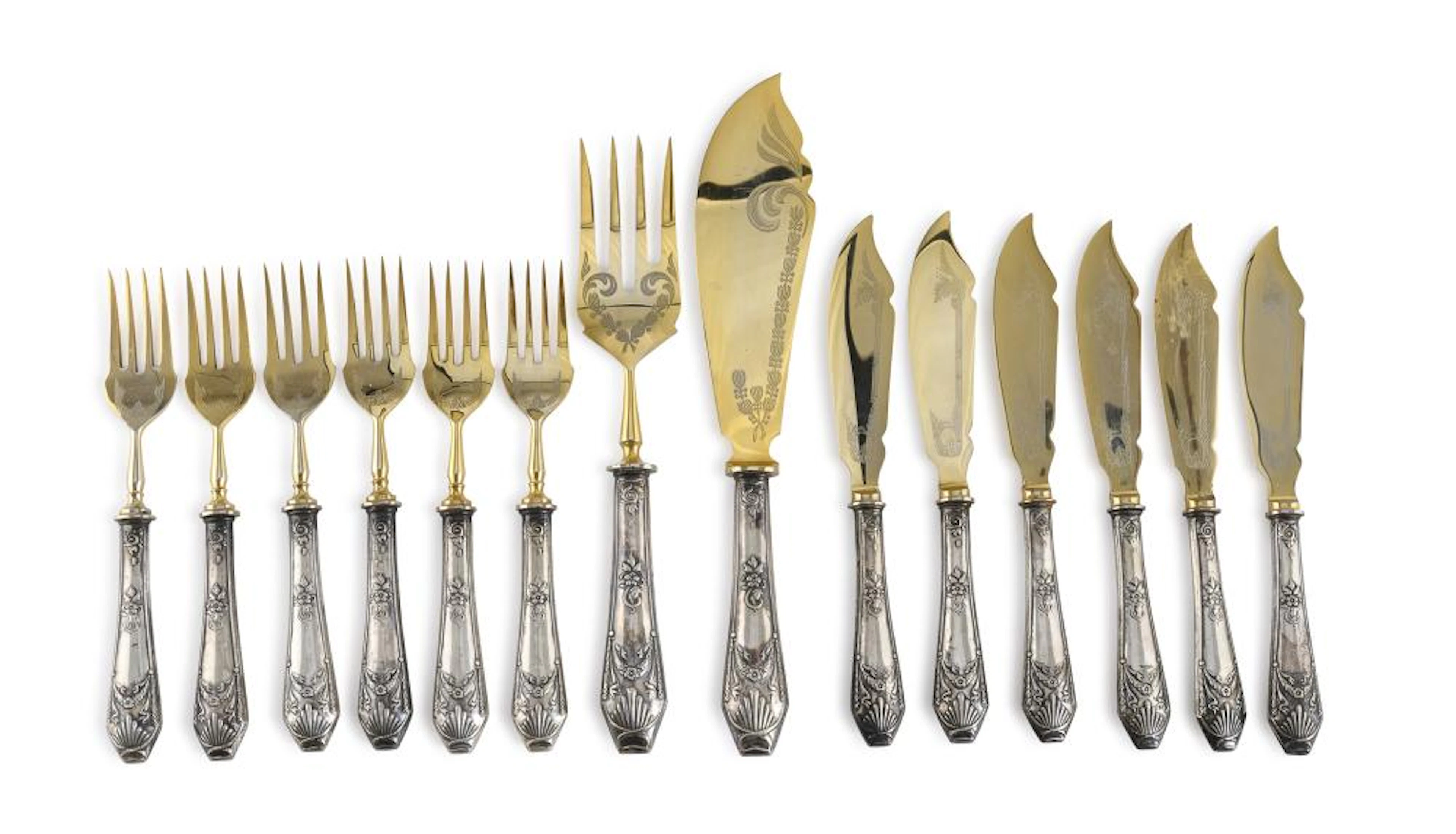 SILVER FISH CUTLERY SET, ITALY EARLY 20TH CENTURY
