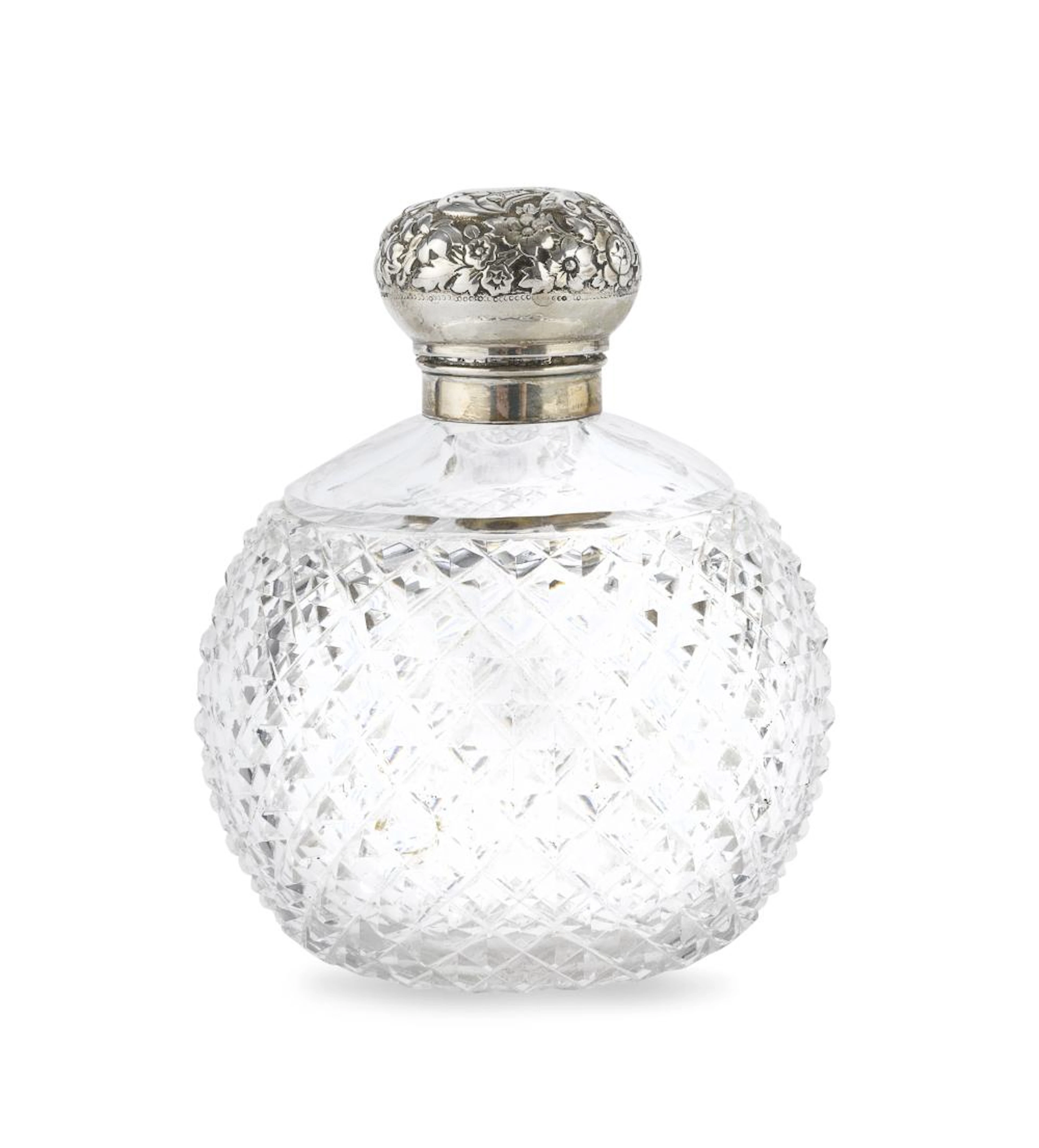 CRYSTAL AND SILVER PERFUME BOTTLE, LONDON 1893