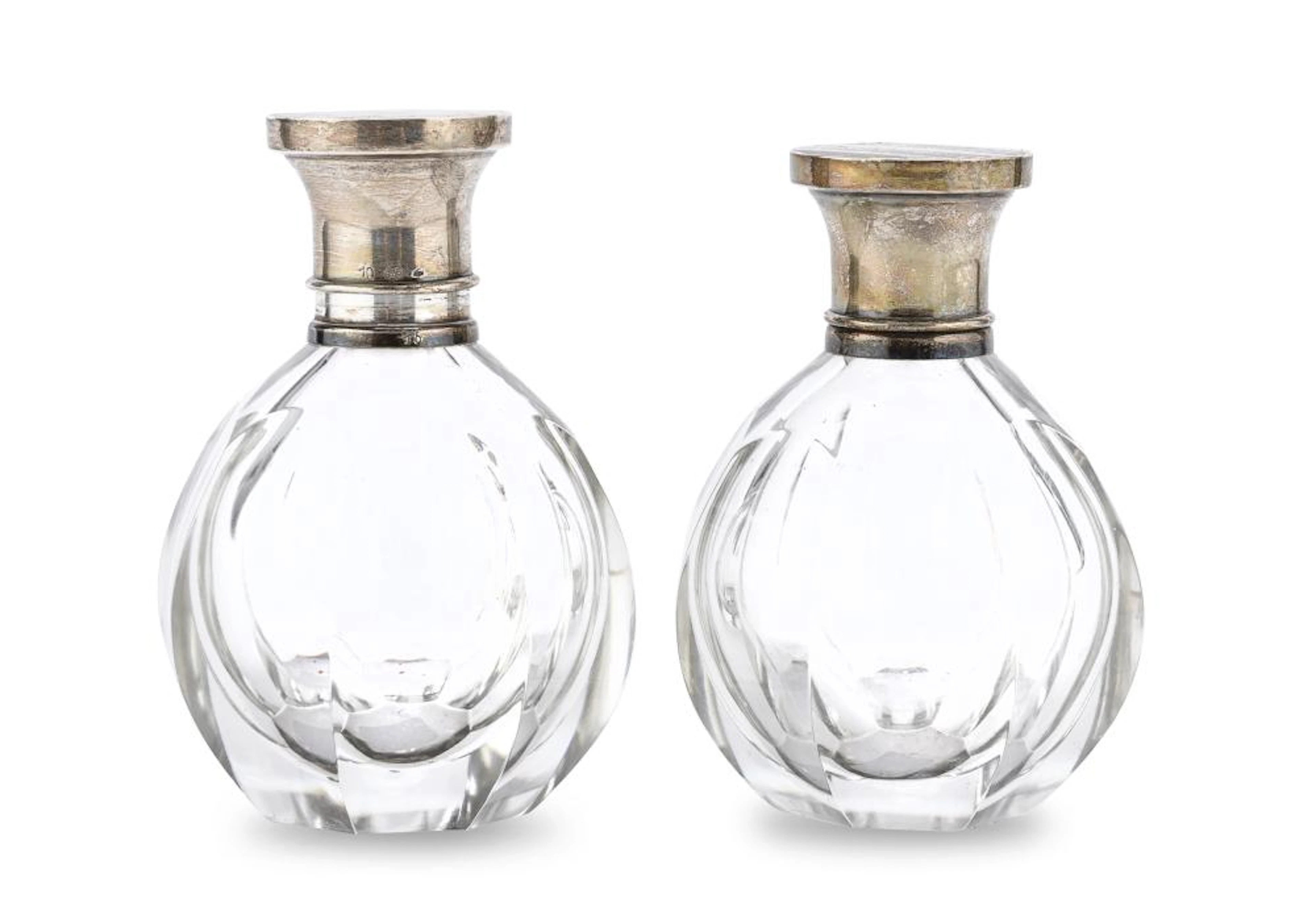 PAIR OF GLASS AND SILVER PERFUME BOTTLES, MILANO, 1970s