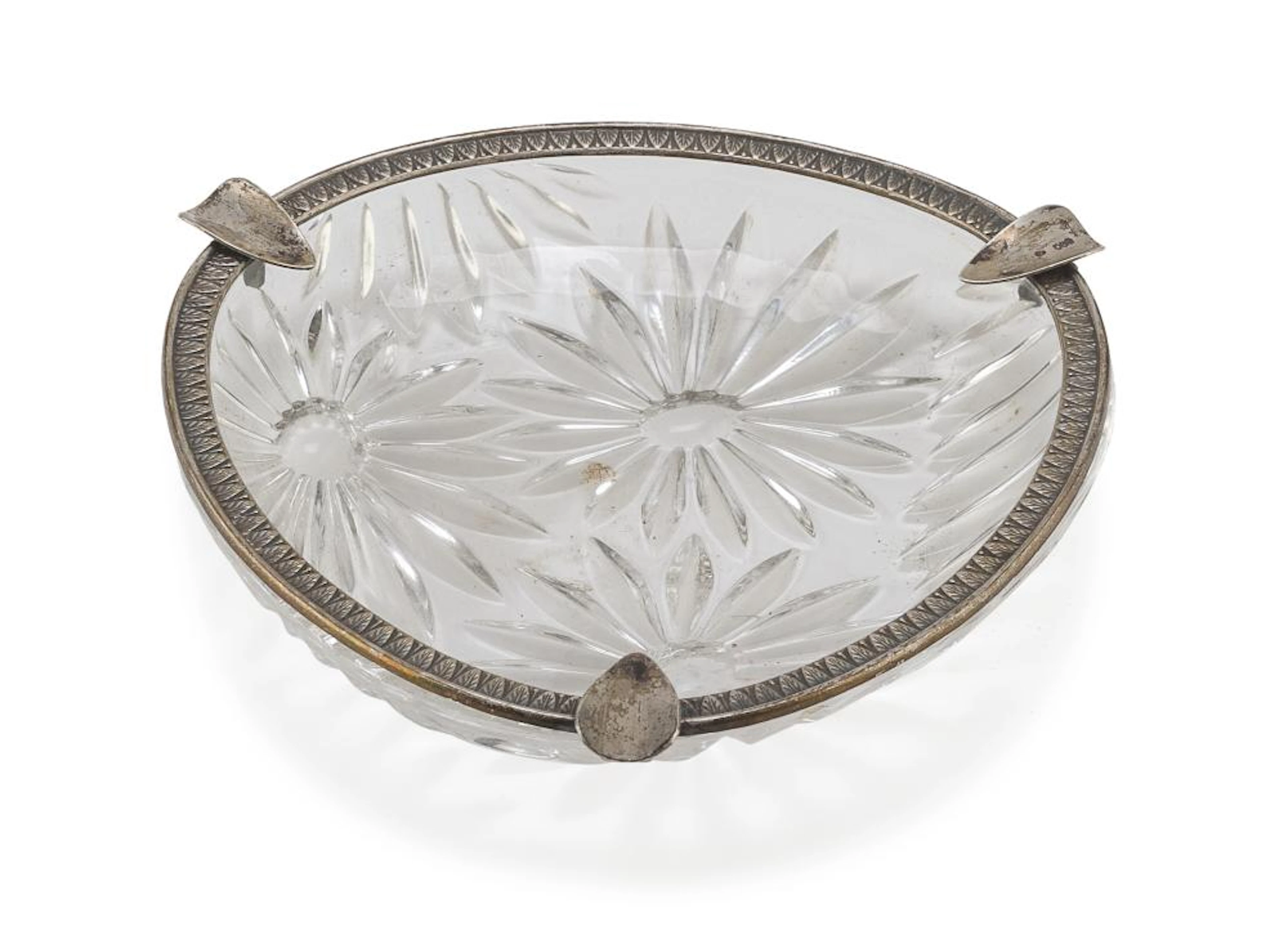 ASHTRAY IN CRYSTAL AND SILVER ITALY EARLY 20TH CENTURY