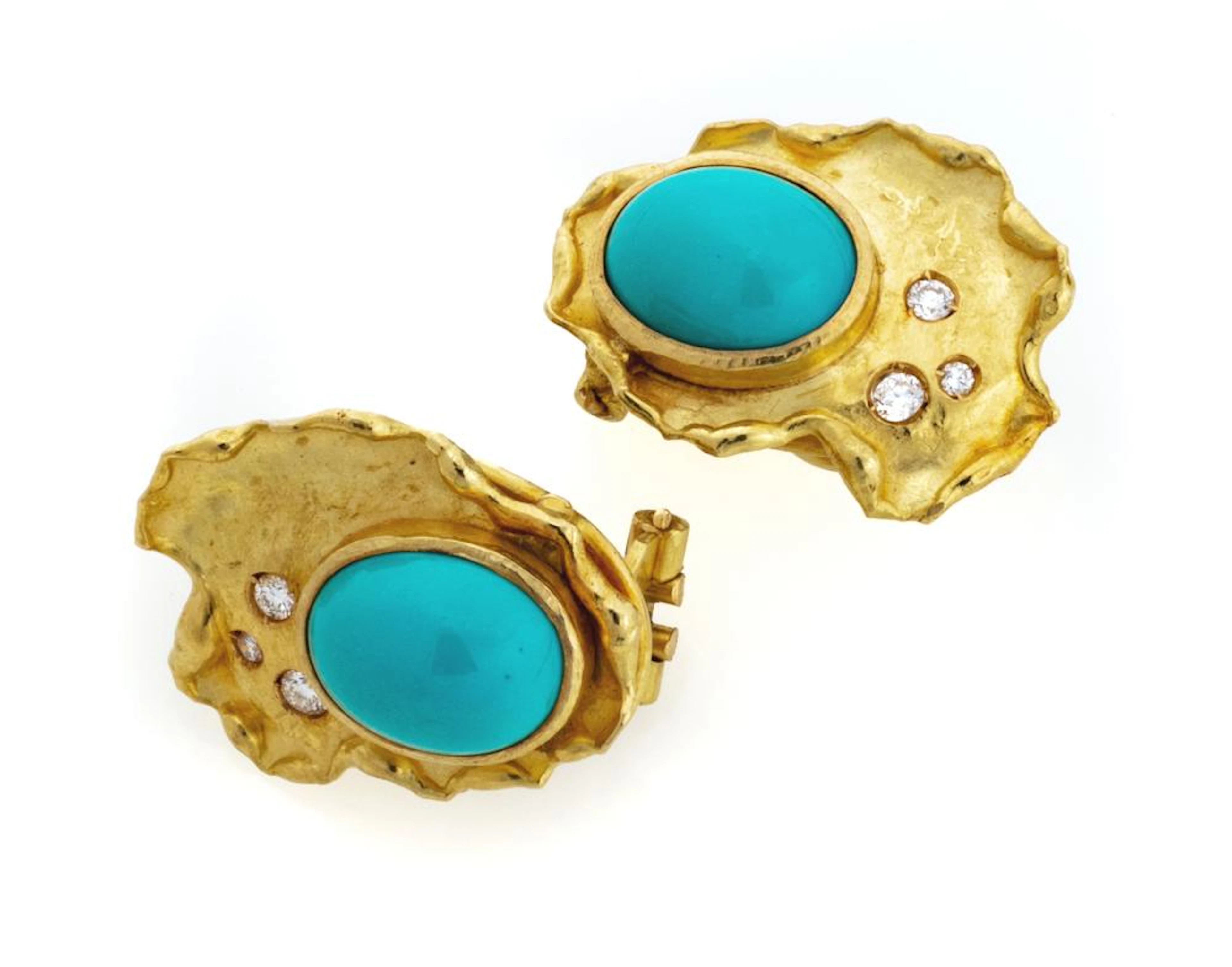 GOLD EARRINGS WITH TURQUOISE AND DIAMONDS
