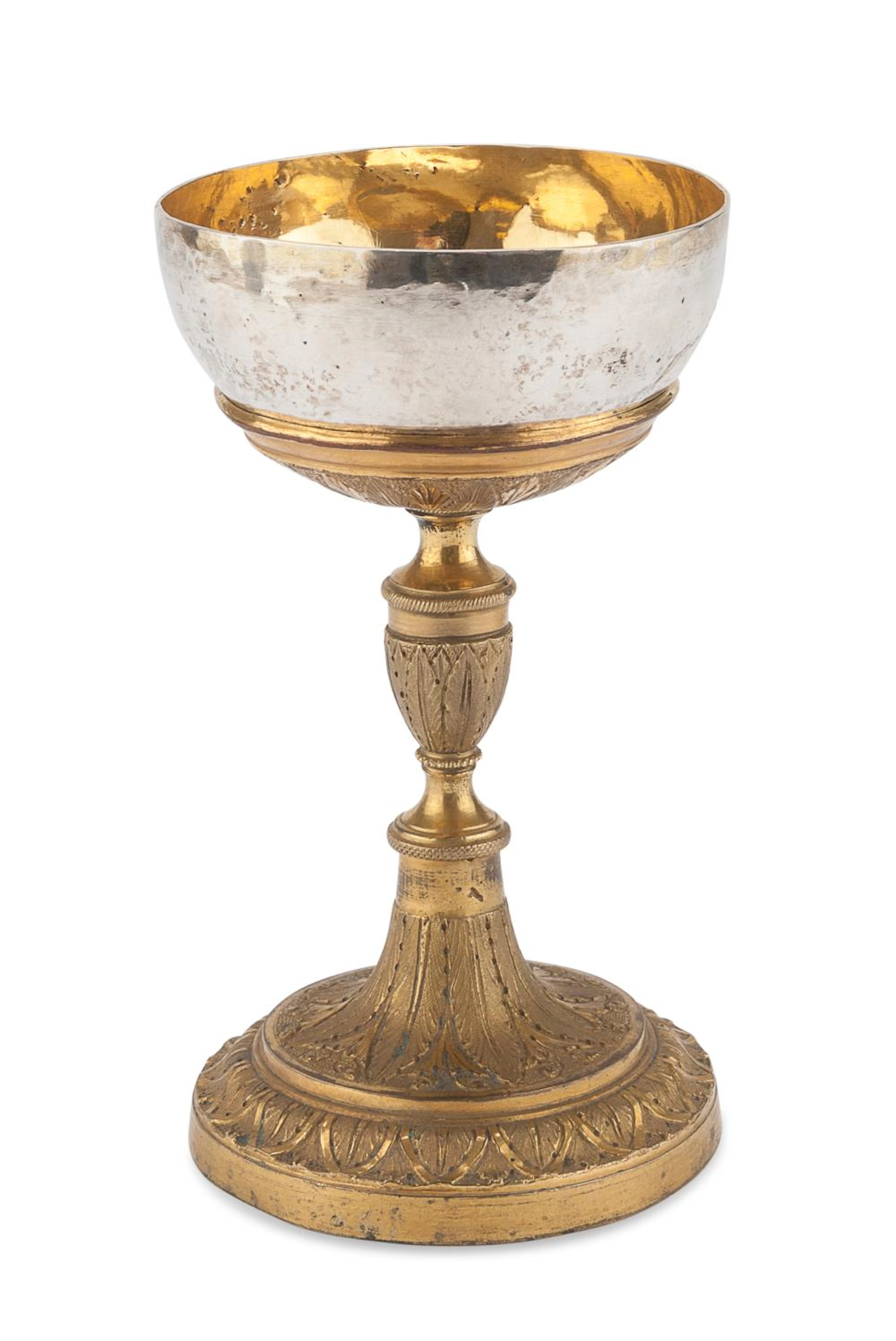 EUCHARISTIC CHALICE IN SILVER AND GILDED COPPER, PROBABLY ROME, 18th CENTURY