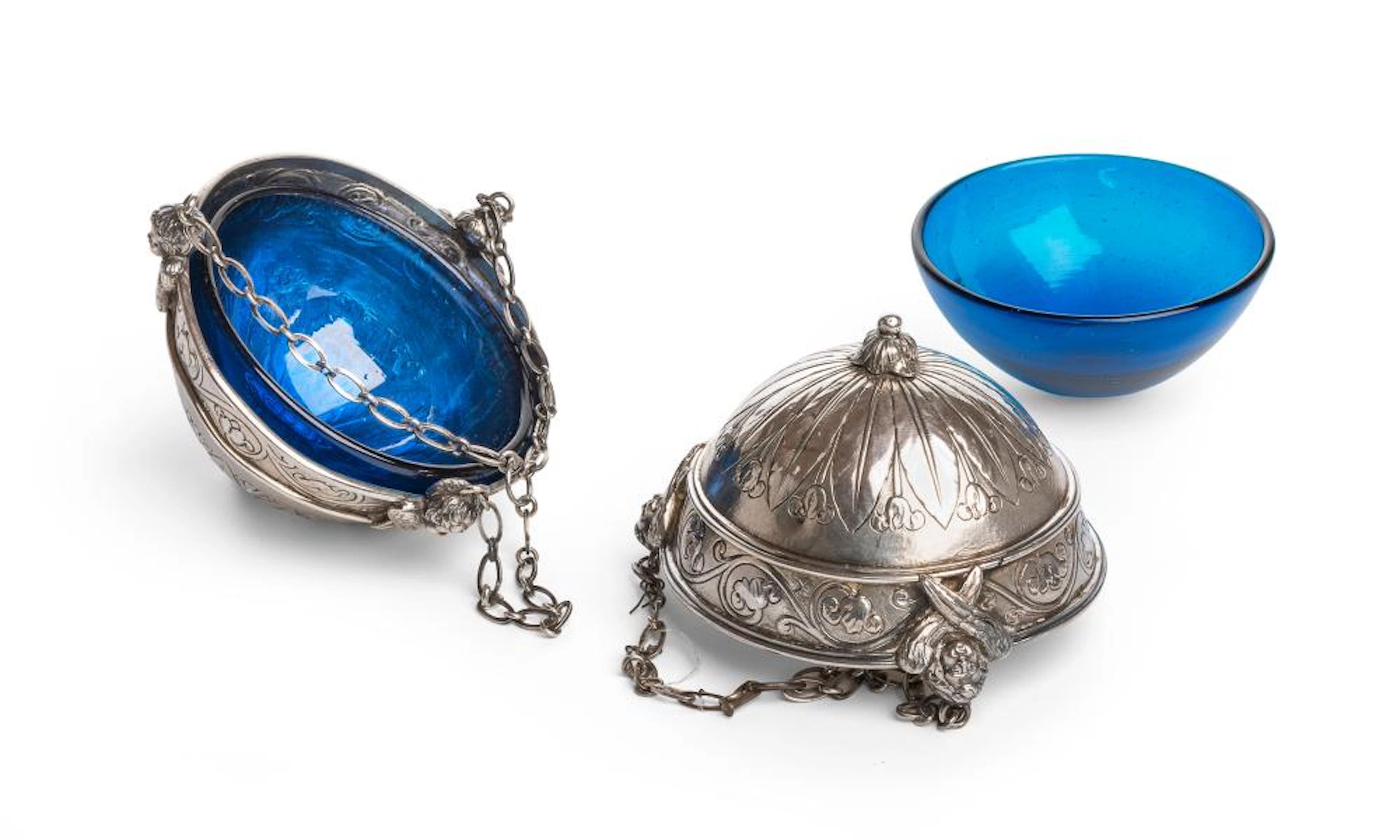 RARE PAIR OF SILVER CENSERS PUNCHES ROME PONTIFICAL STATE...