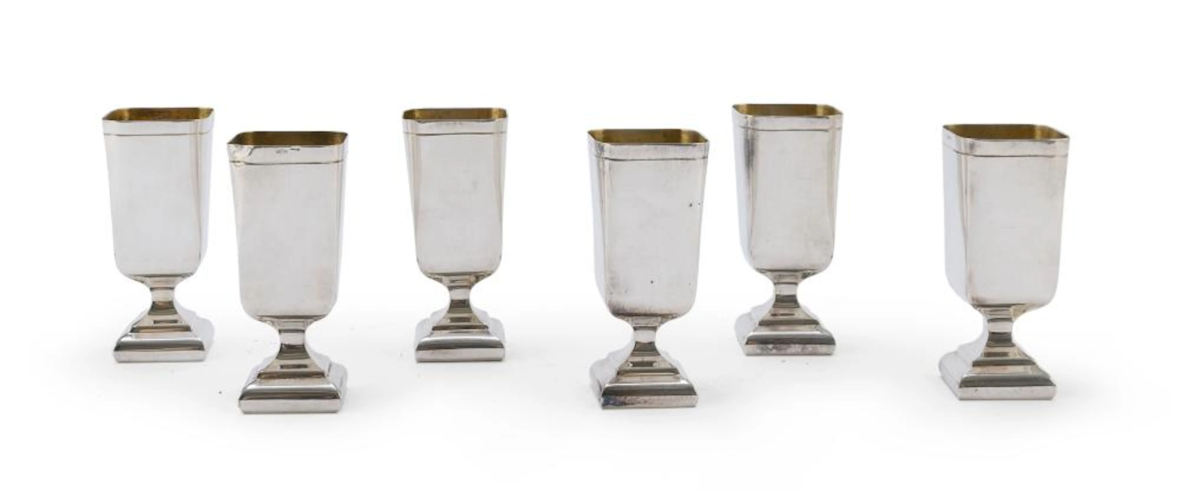 SIX SILVER BEAKERS, MILAN 1980 ca.