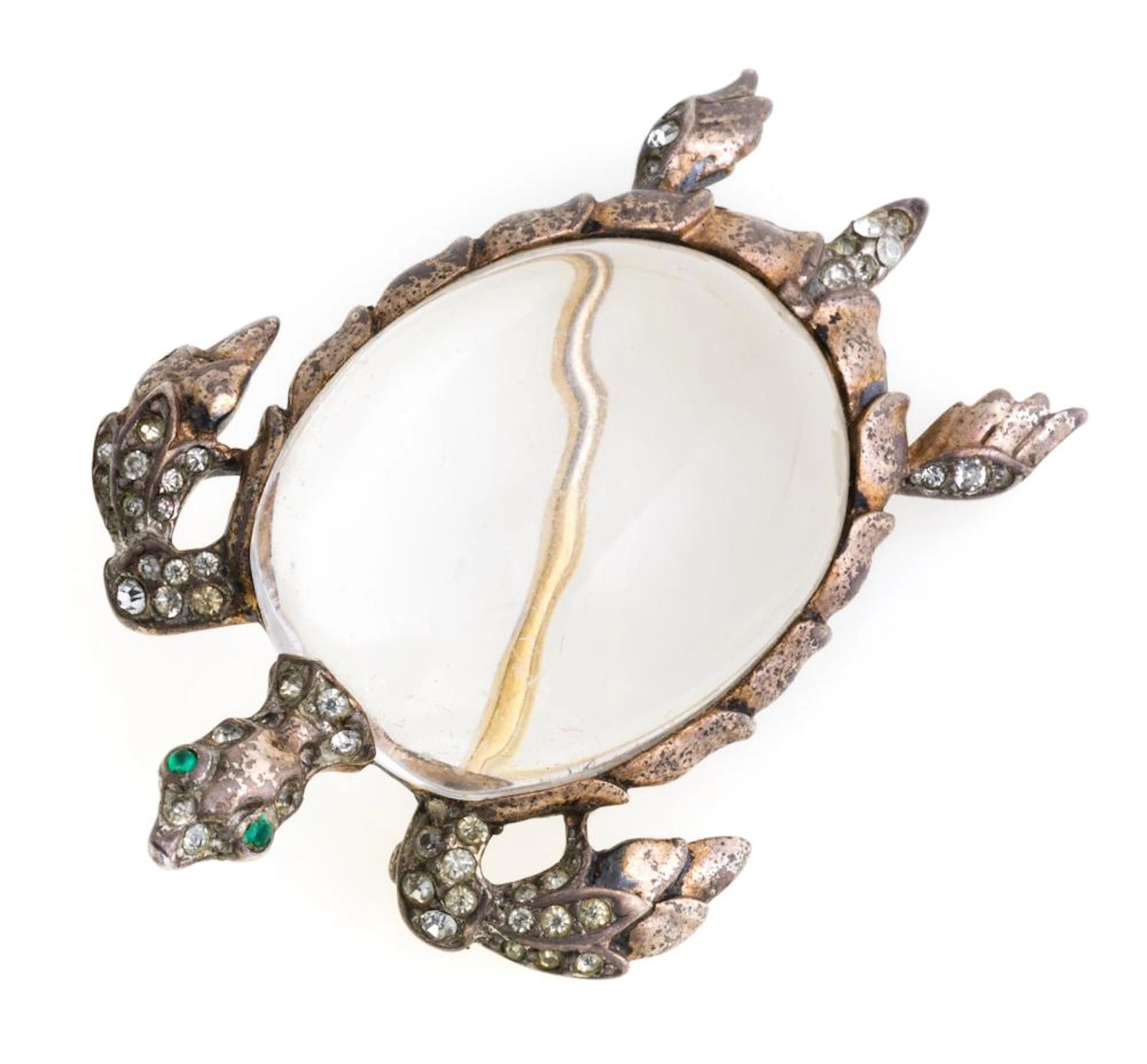 SILVER TRIFARI BROOCH WITH LUCITE, ALFRED PHILIPPE