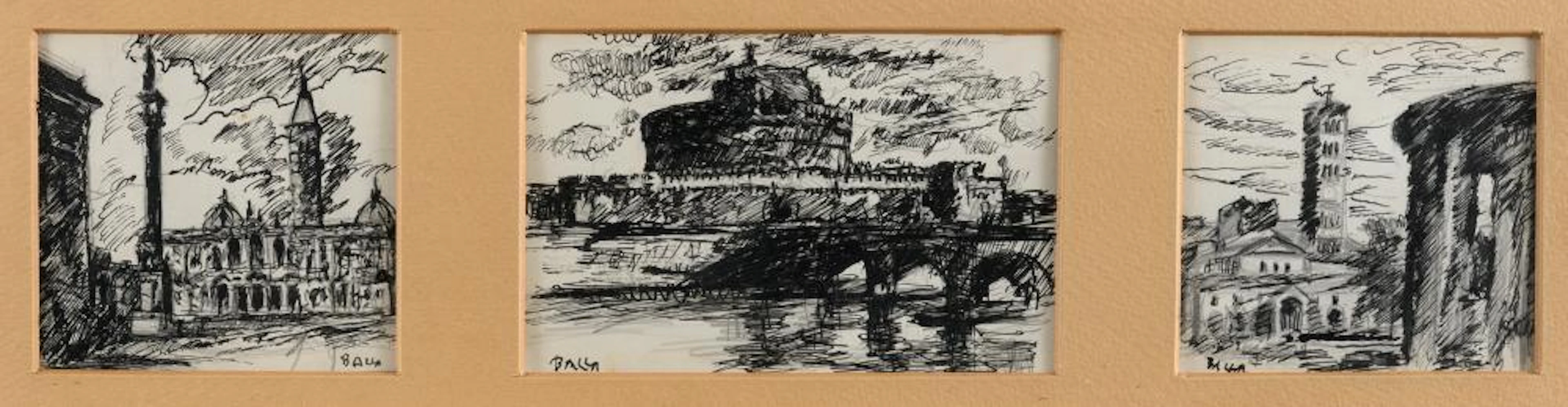 THREE DRAWINGS OF VIEWS OF ROME BY GIACOMO BALLA, MID-1950s