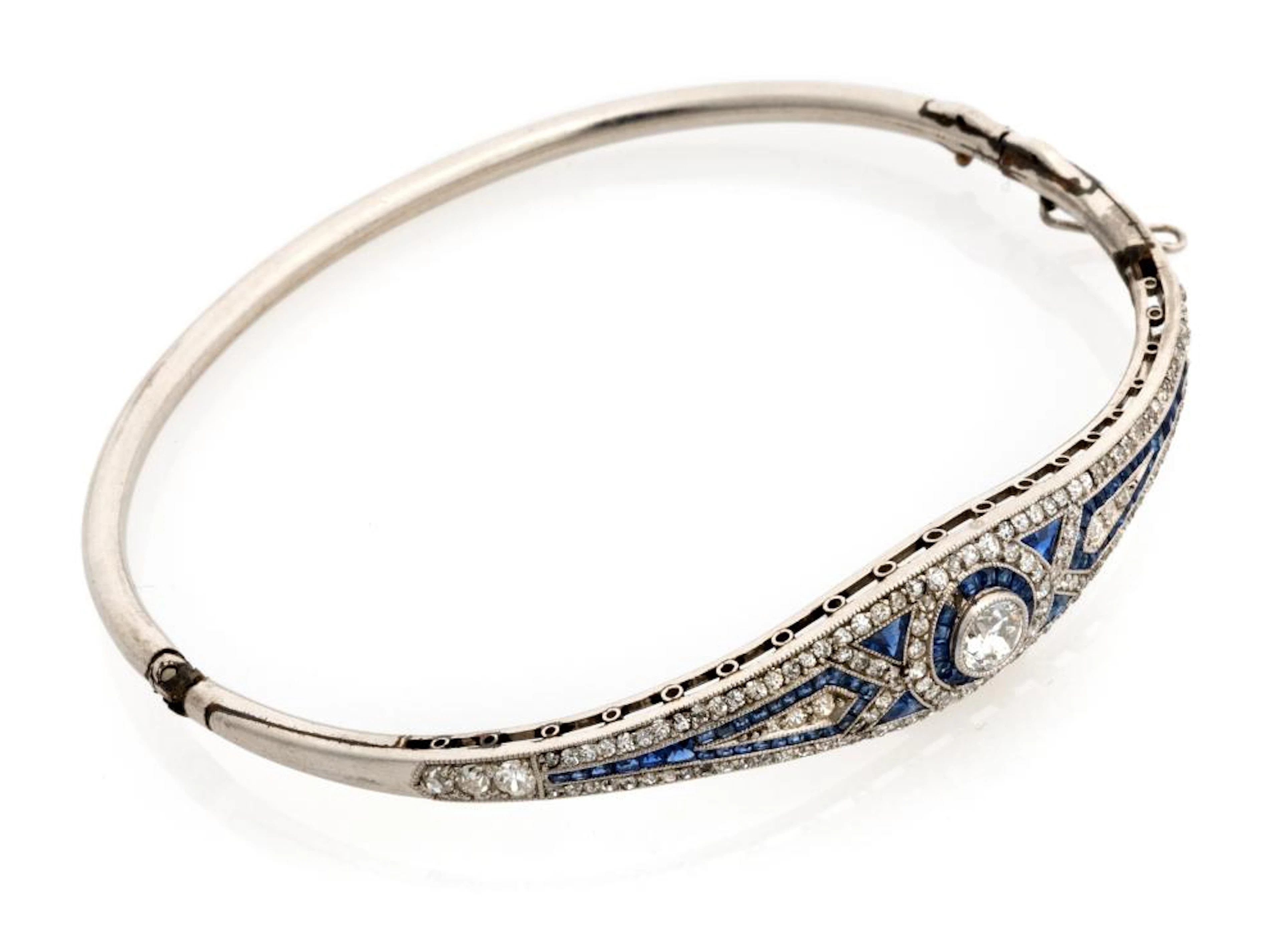 PLATINUM BANGLE WITH SAPPHIRES AND DIAMONDS