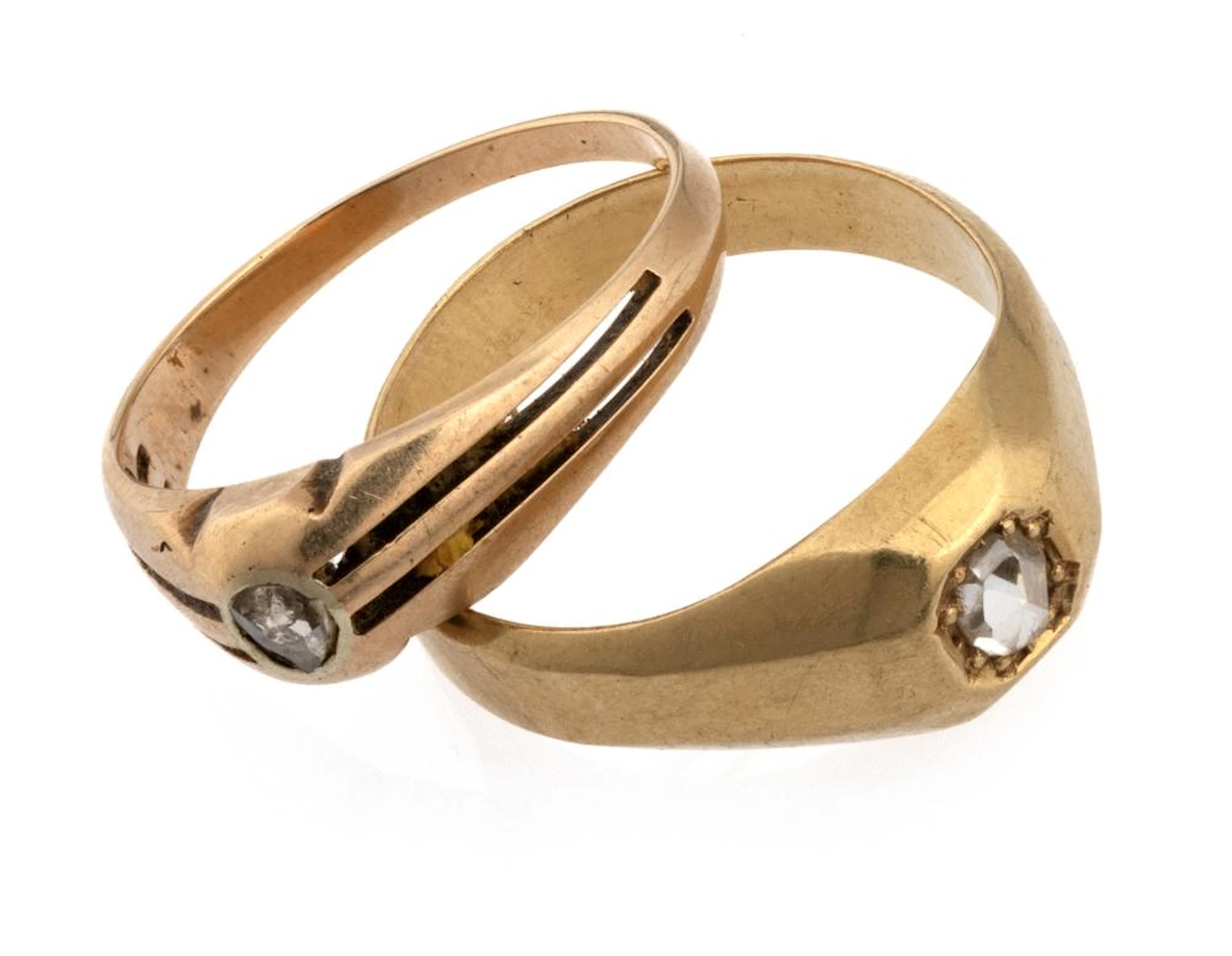 TWO GOLD RINGS WITH DIAMONDS