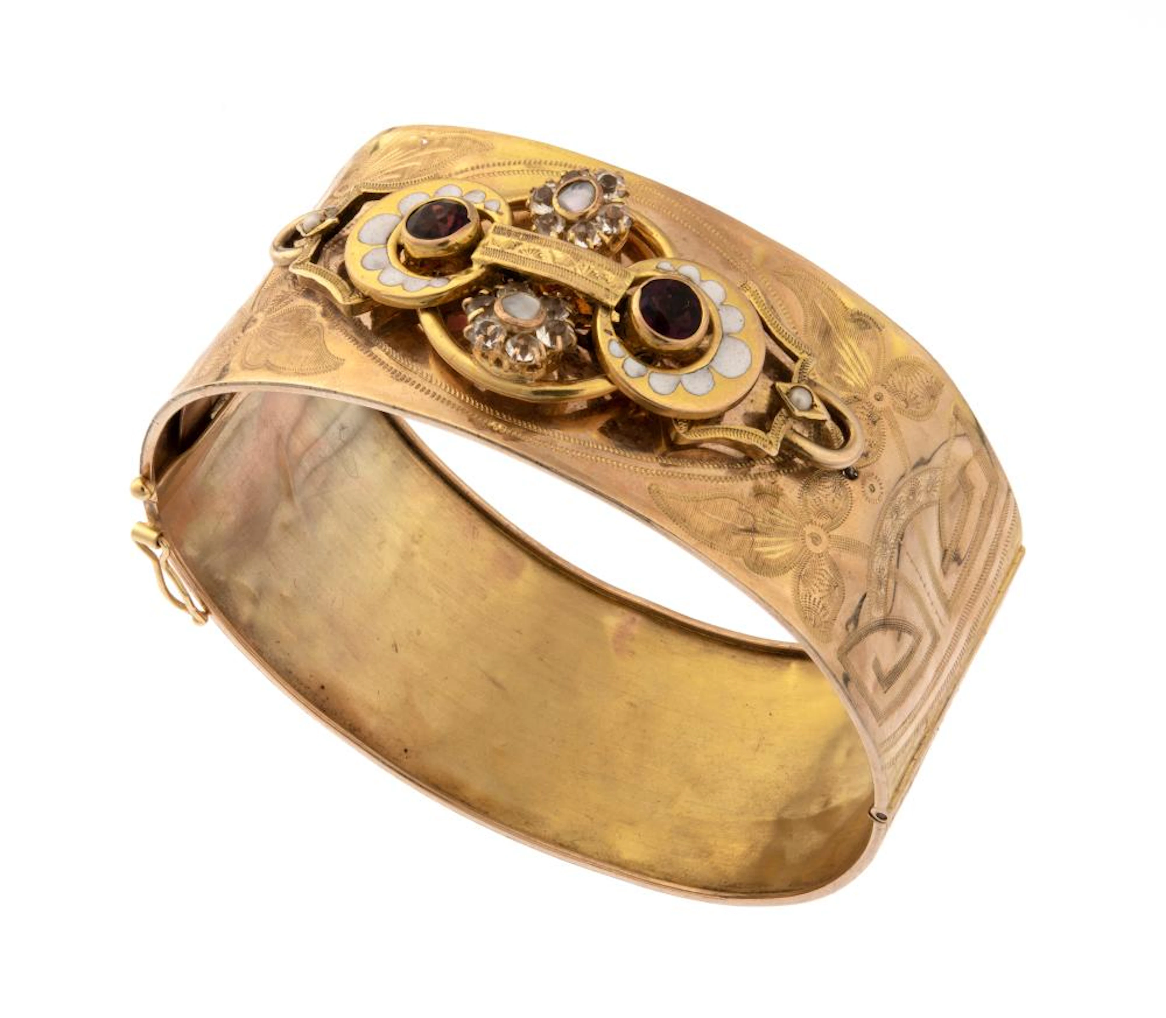 GOLD BRACELET WITH ENAMELS, SAPPHIRES AND PEARLS