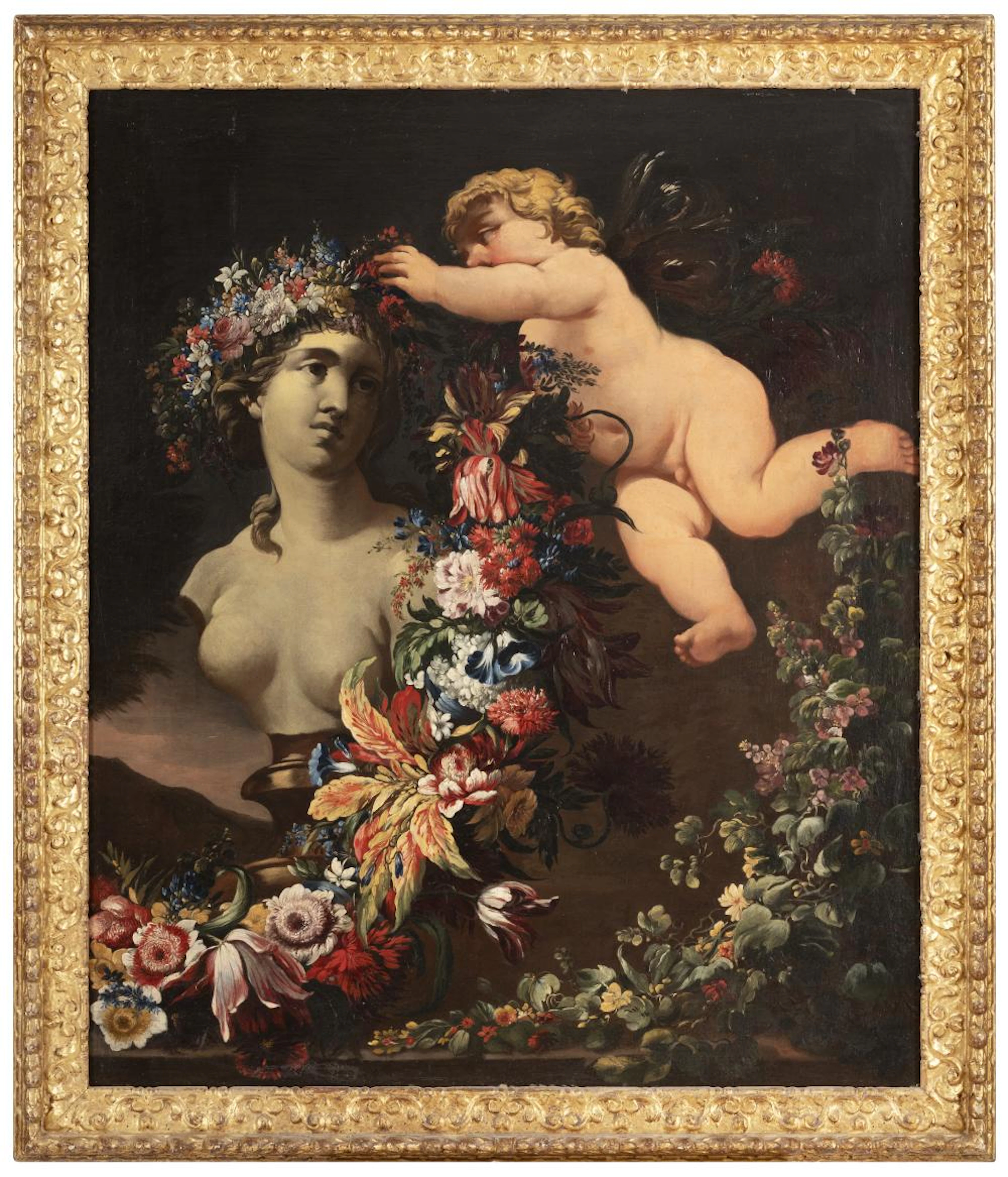 OIL PAINTING BY ABRAHAM BRUEGHEL AND GUILLAUME COURTOIS, att. to