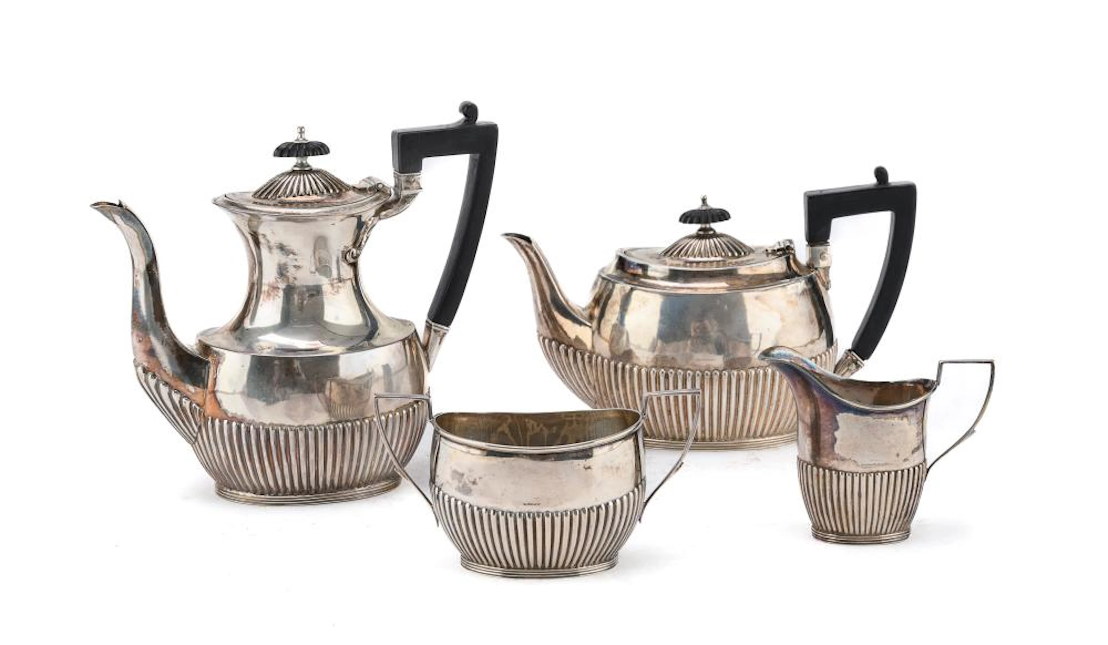 SILVER TEA AND COFFEE SERVICE, SHEFFIELD LATE 1902