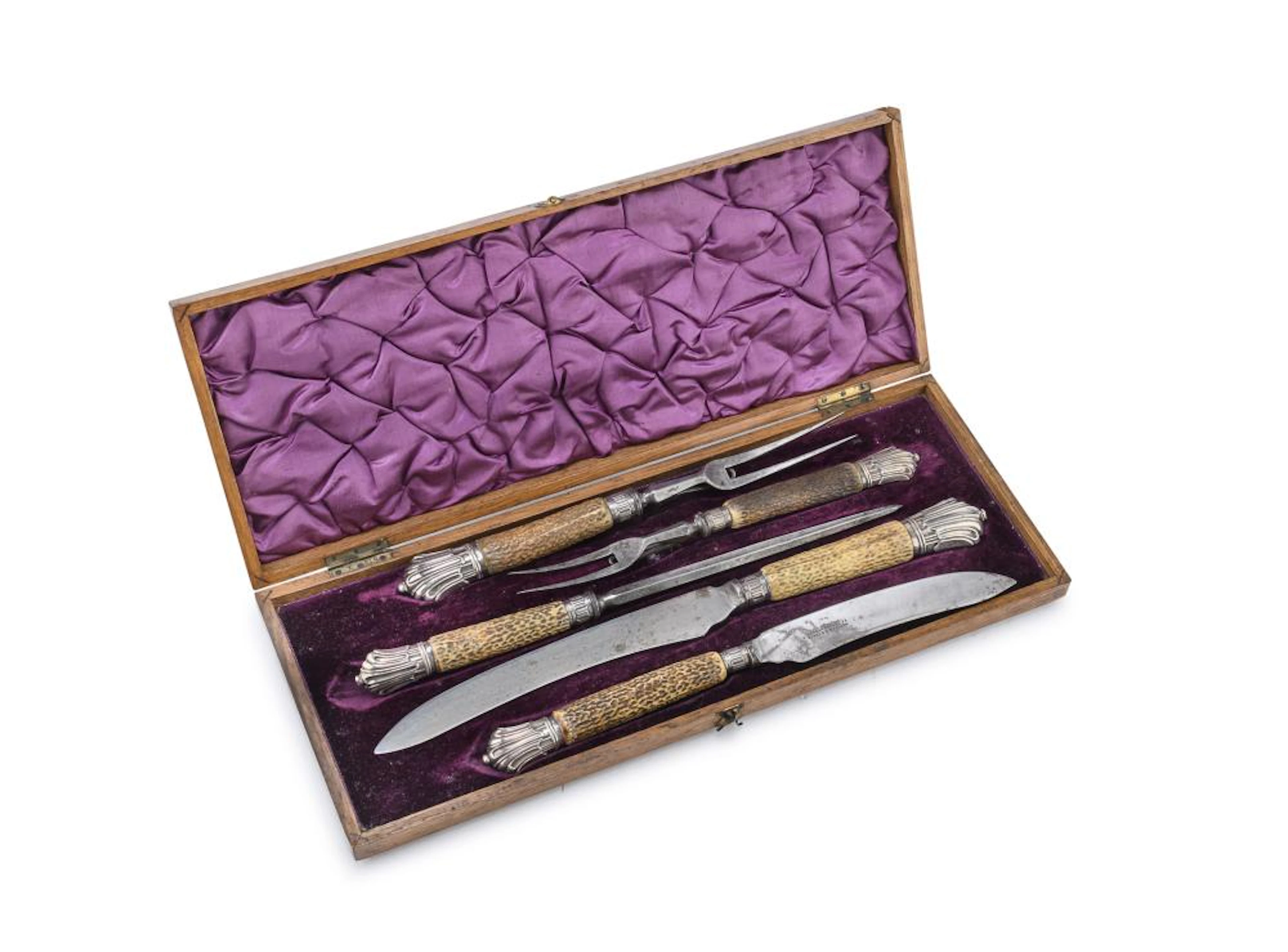 HORN AND SILVER ROASTING CUTLERY, SHEFFIELD 1884