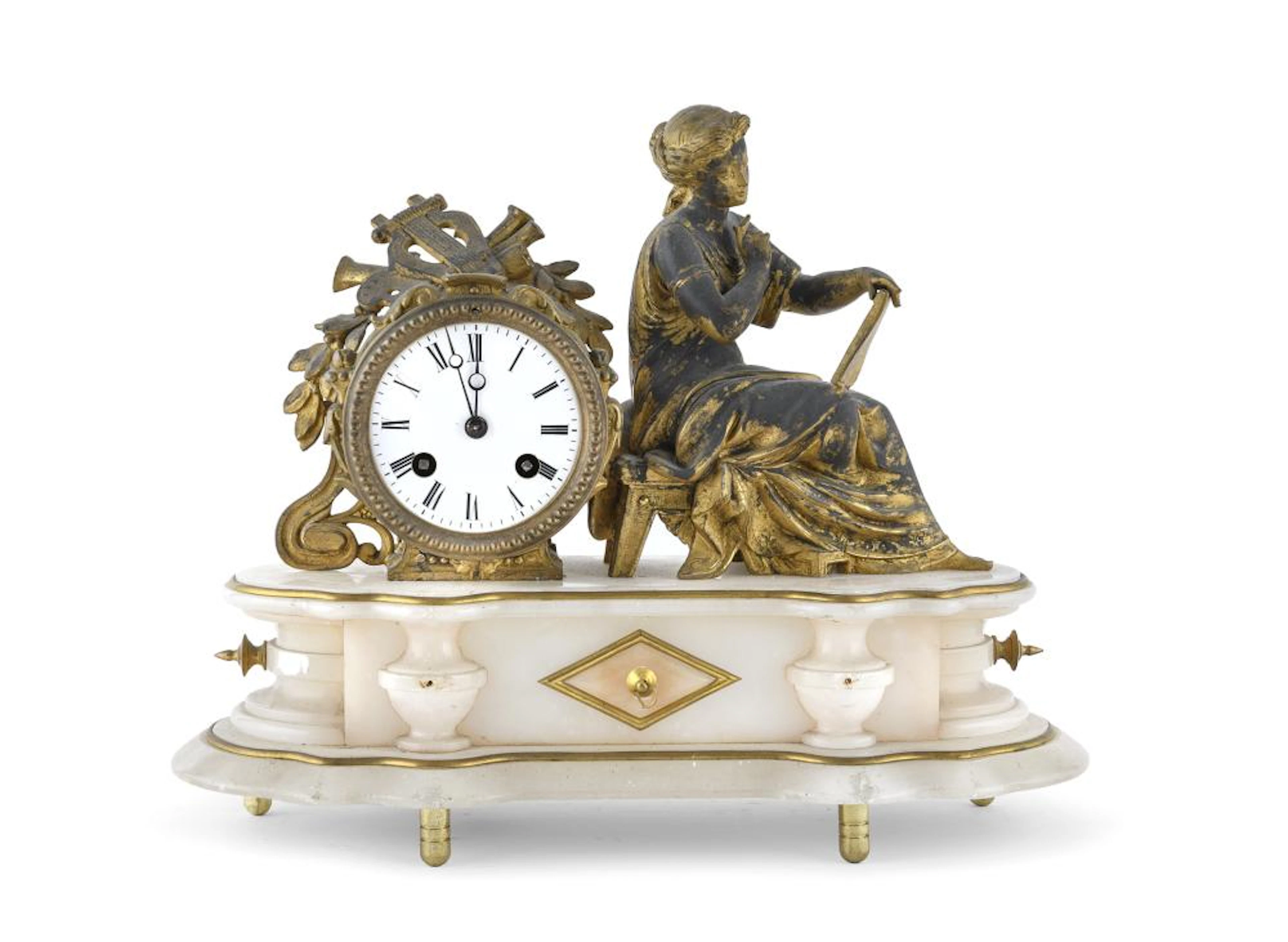 ALABASTER AND BRONZE TABLE CLOCK, 19TH CENTURY