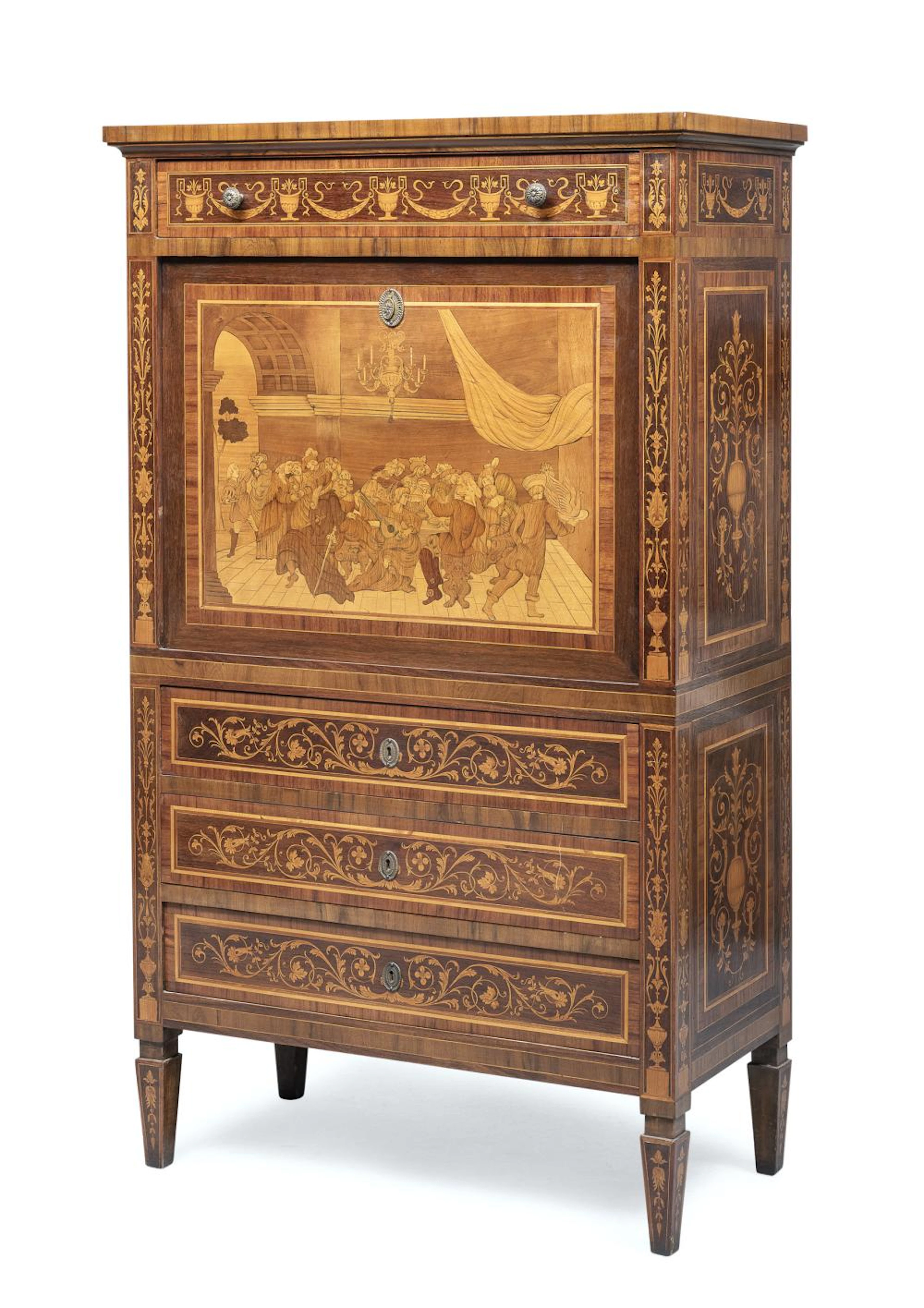 INLAID WALNUT SECRETAIRE, LATE 19TH CENTURY