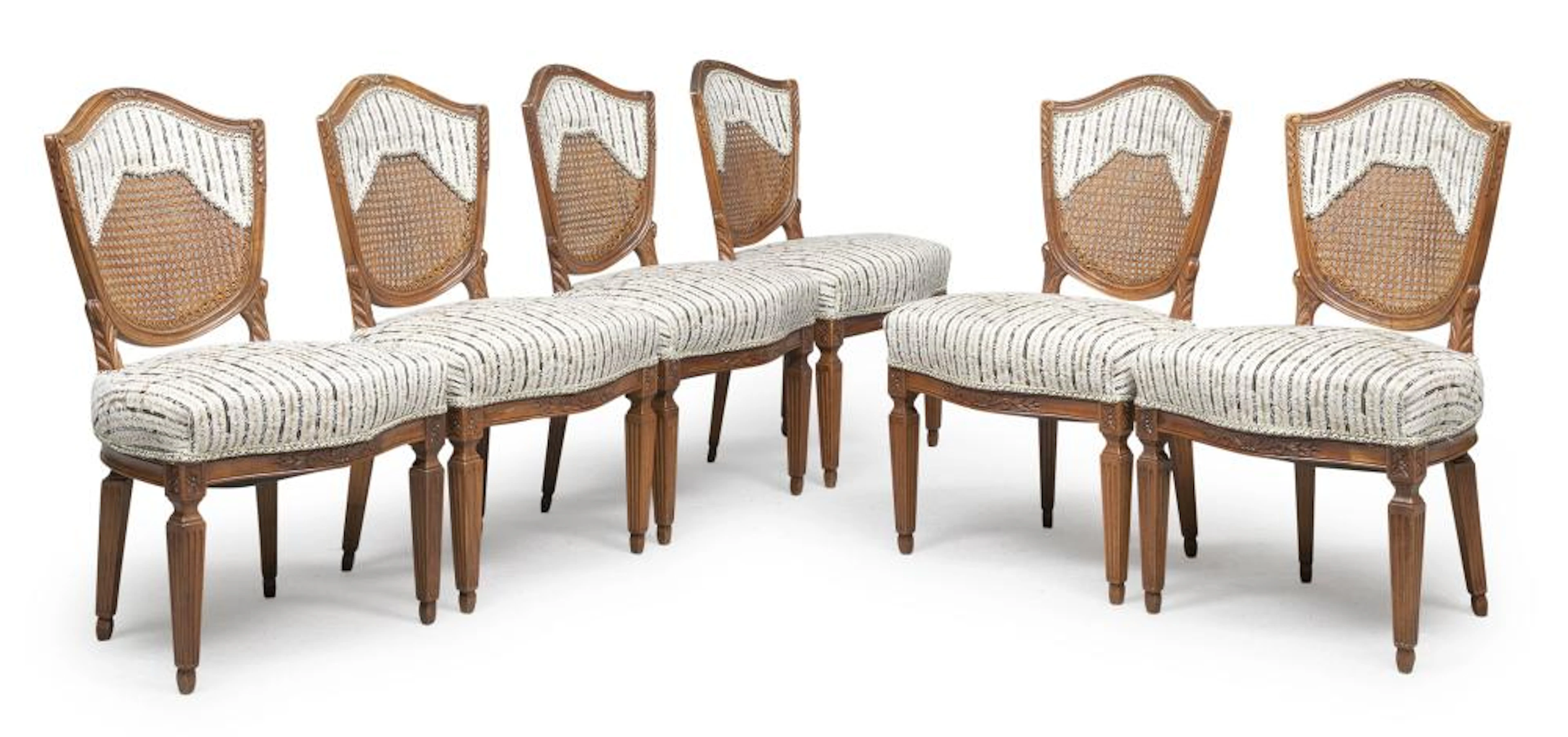 SIX WALNUT CHAIRS, LOUIS XVI STYLE, END OF 19TH CENTURY