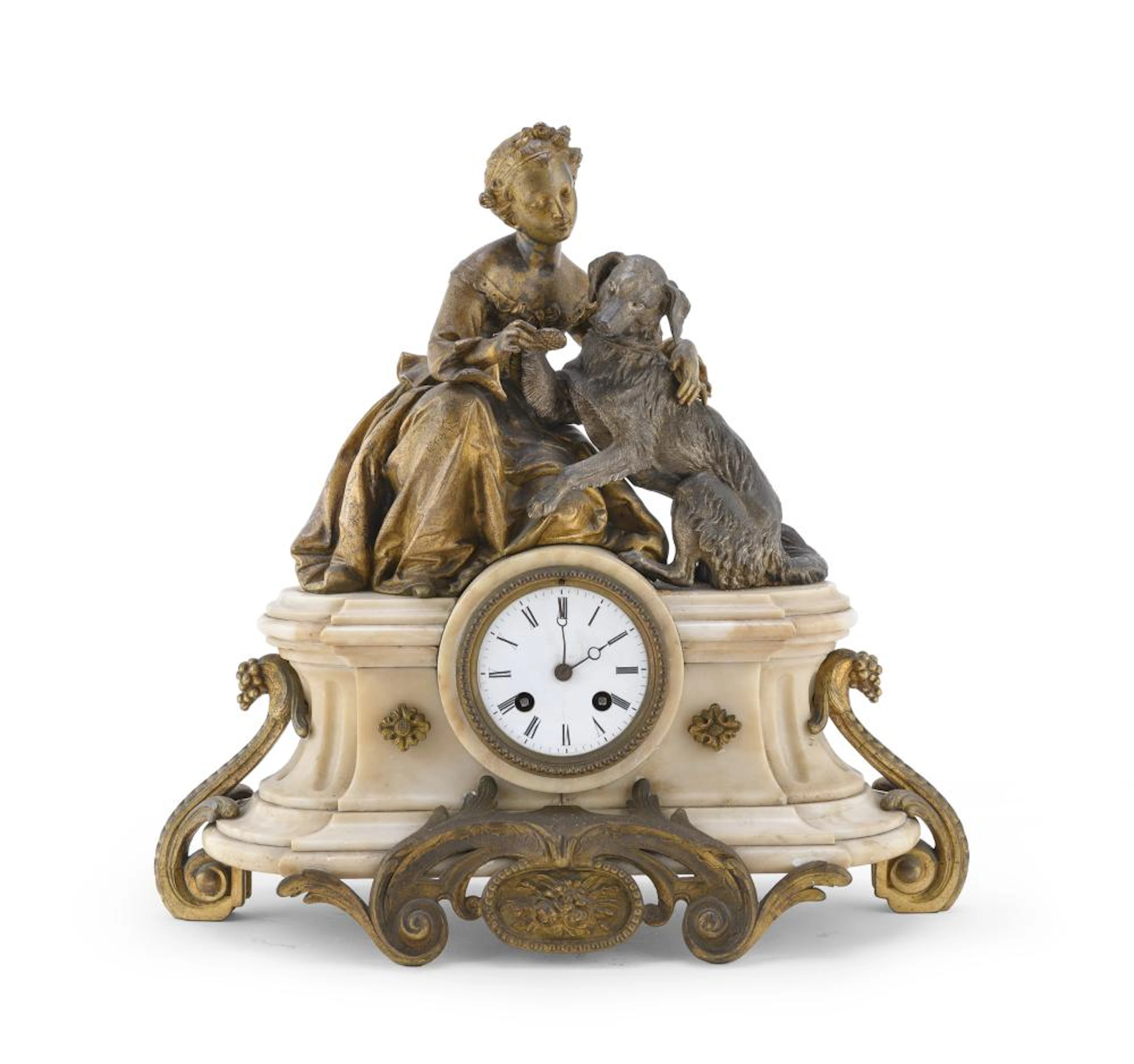 BRONZE AND MARBLE CLOCK, 19TH CENTURY