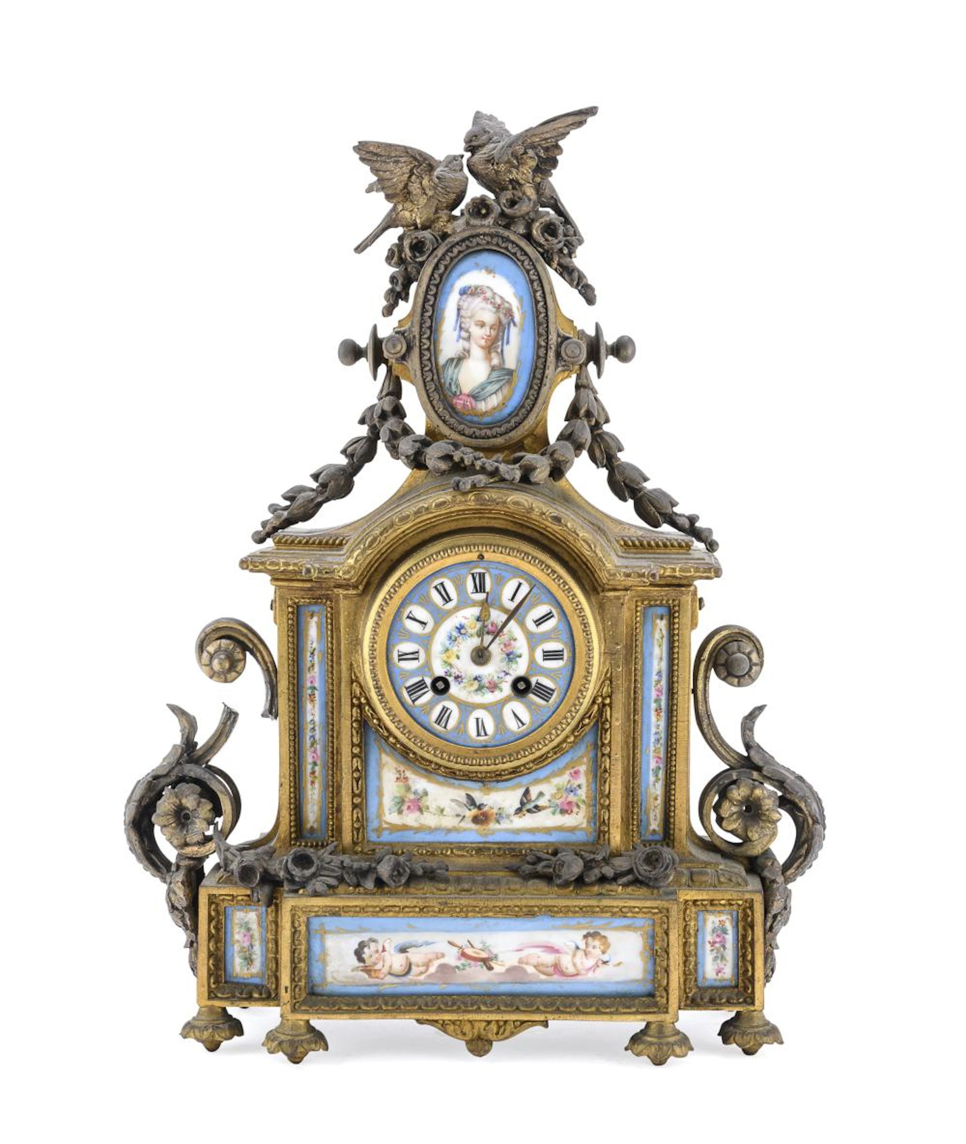 BRONZE AND PORCELAIN CLOCK, 19TH CENTURY