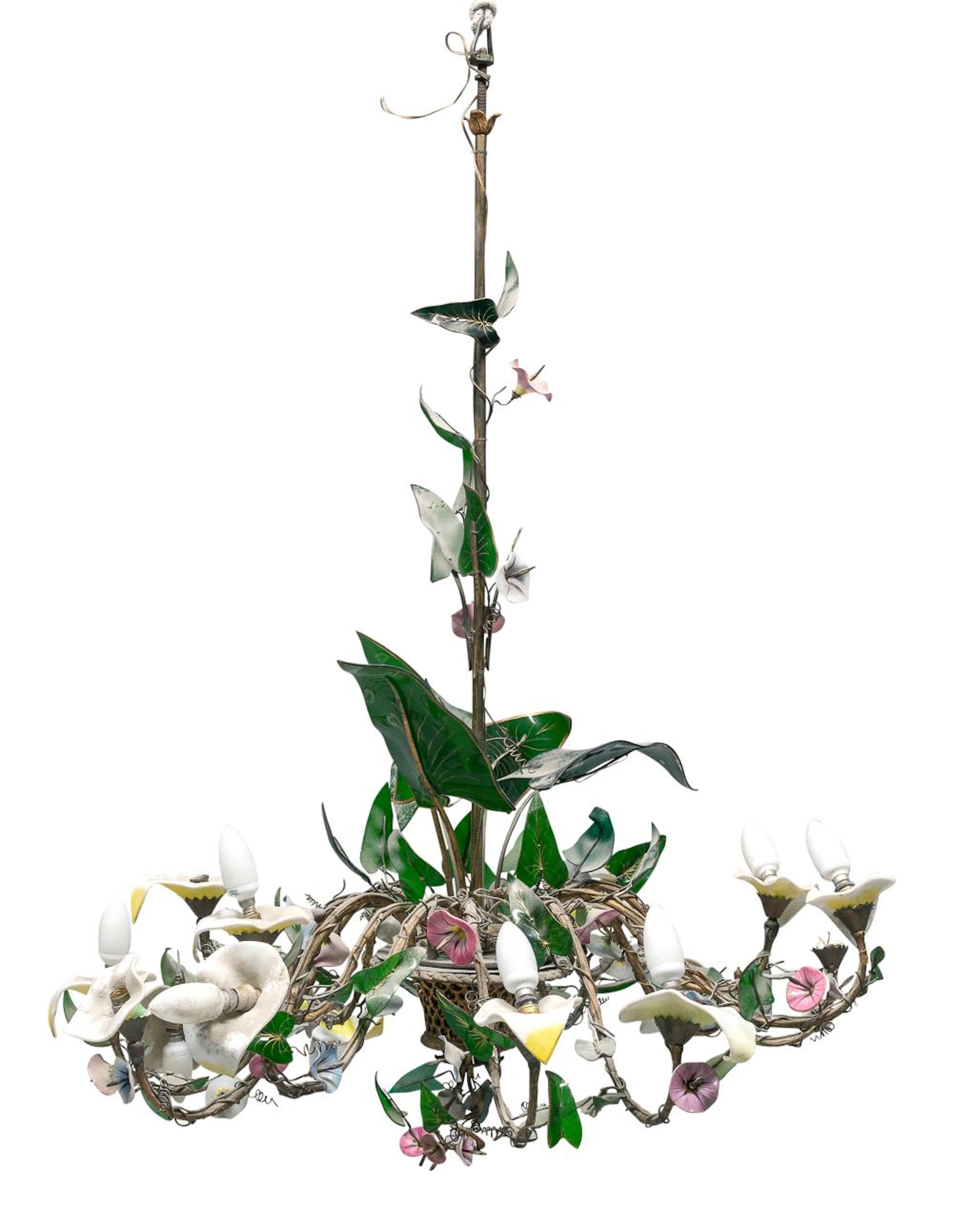 BRONZE AND GLASS CHANDELIER, LATE 19TH CENTURY