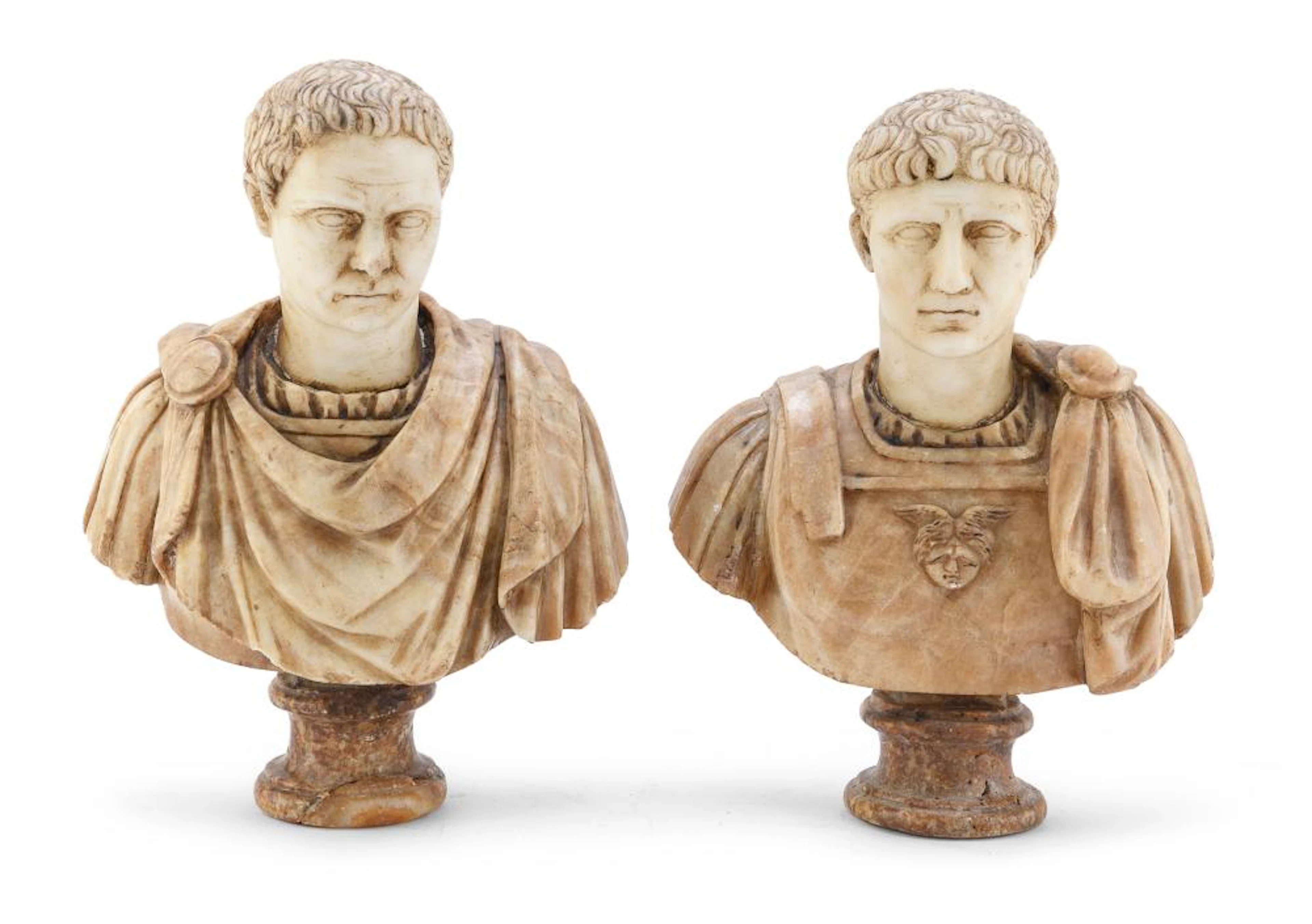 PAIR OF SMALL BUSTS OF ROMAN EMPERORS, 19th CENTURY