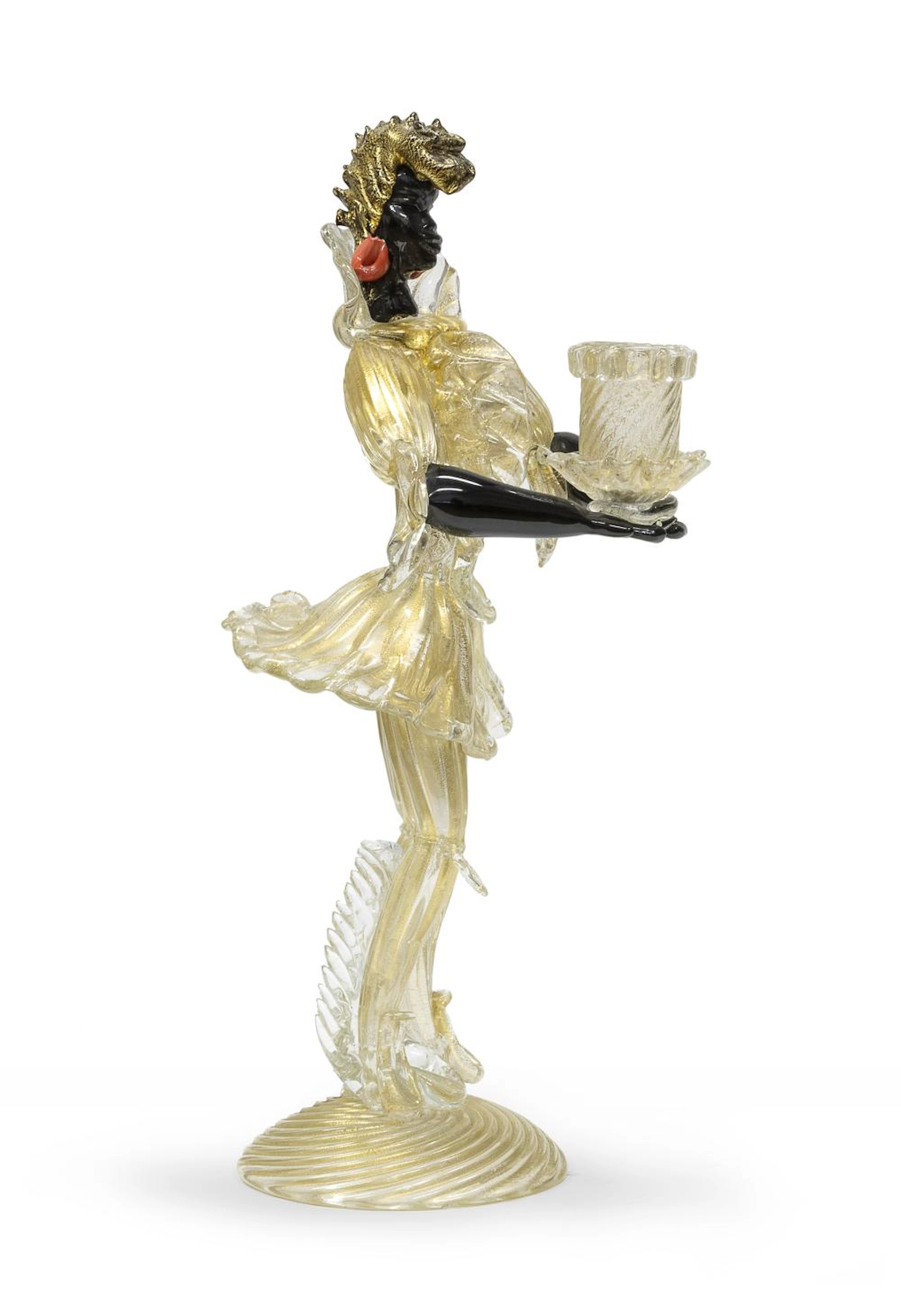 VENETIAN DARK GLASS CANDLESTICK, MURANO, 20TH CENTURY
