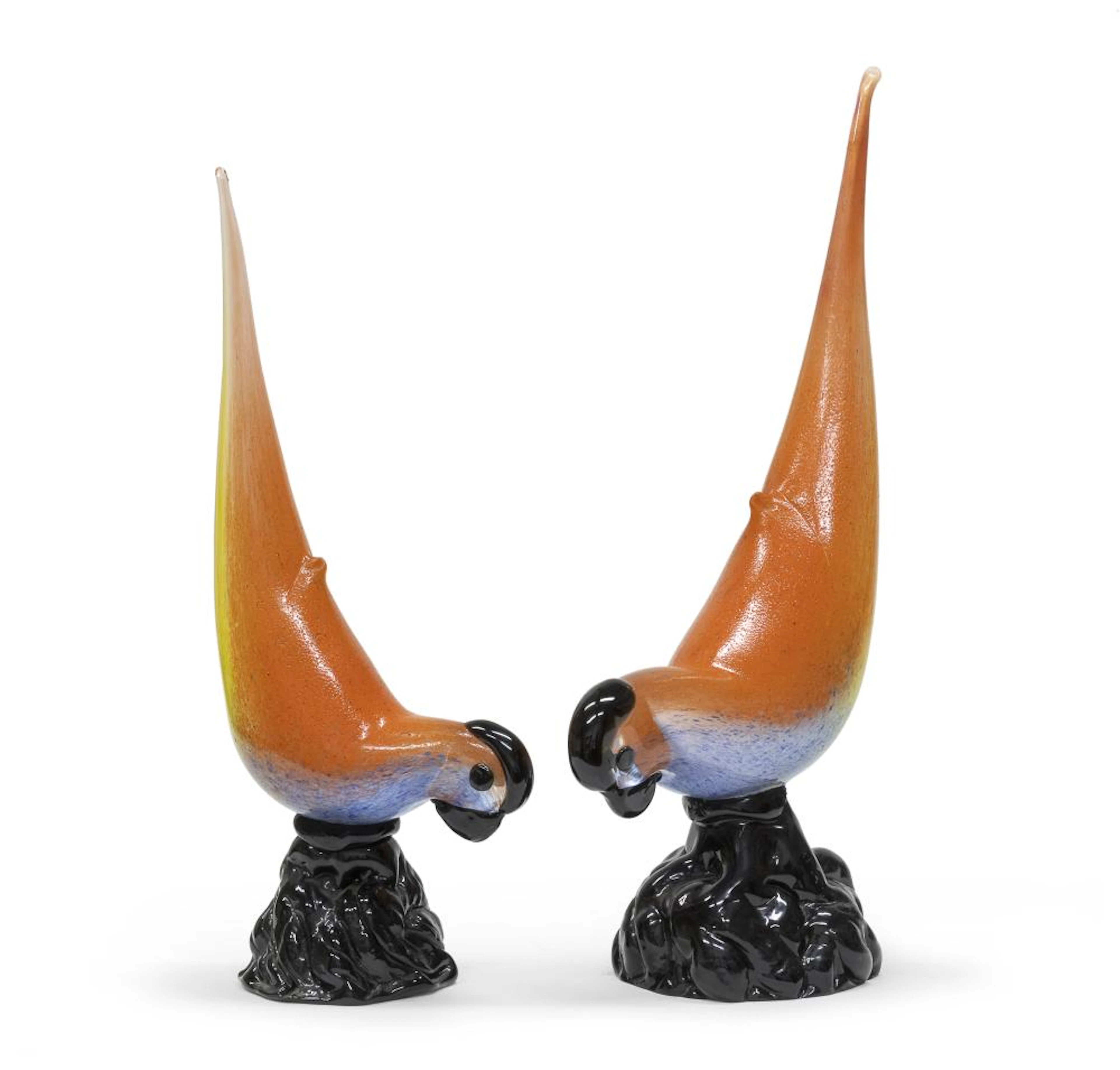 PAIR OF GLASS PARROT SCULPTURES, MURANO, 1980s