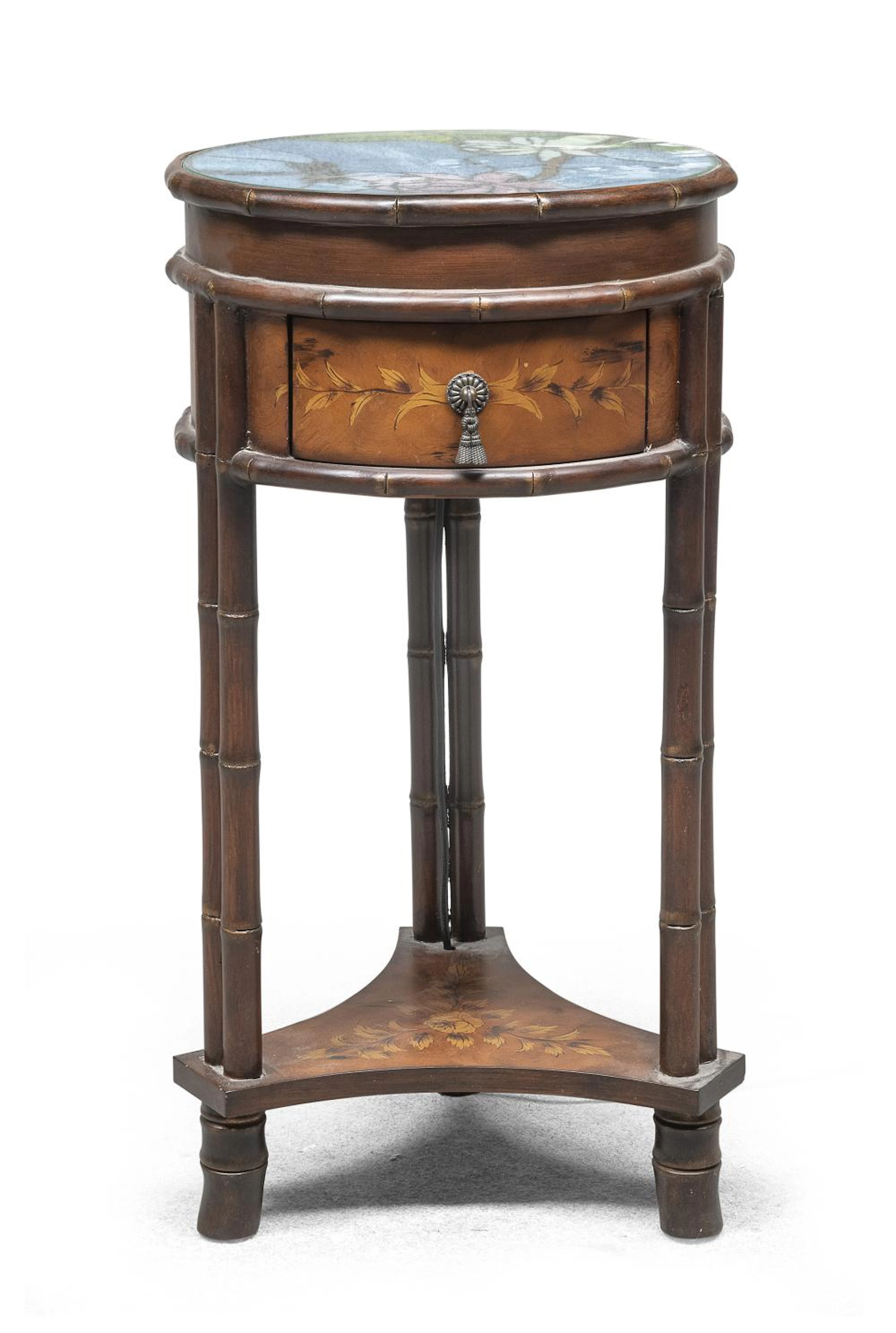 CIRCULAR BEDSIDE TABLE IN MAHOGANY, TIFFANY STYLE