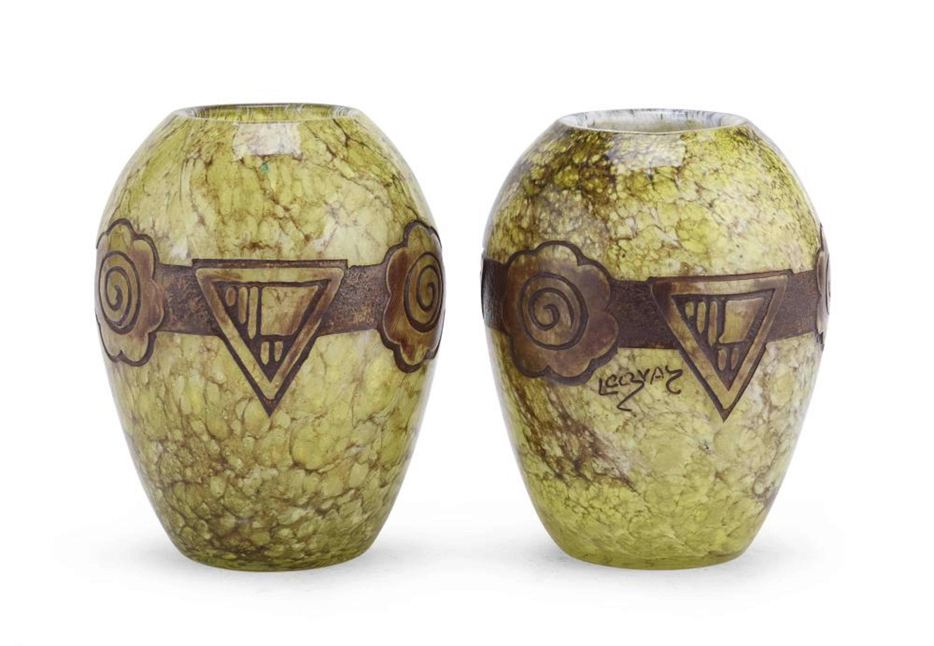 PAIR OF GLASS VASES, LEGRAS 1920s