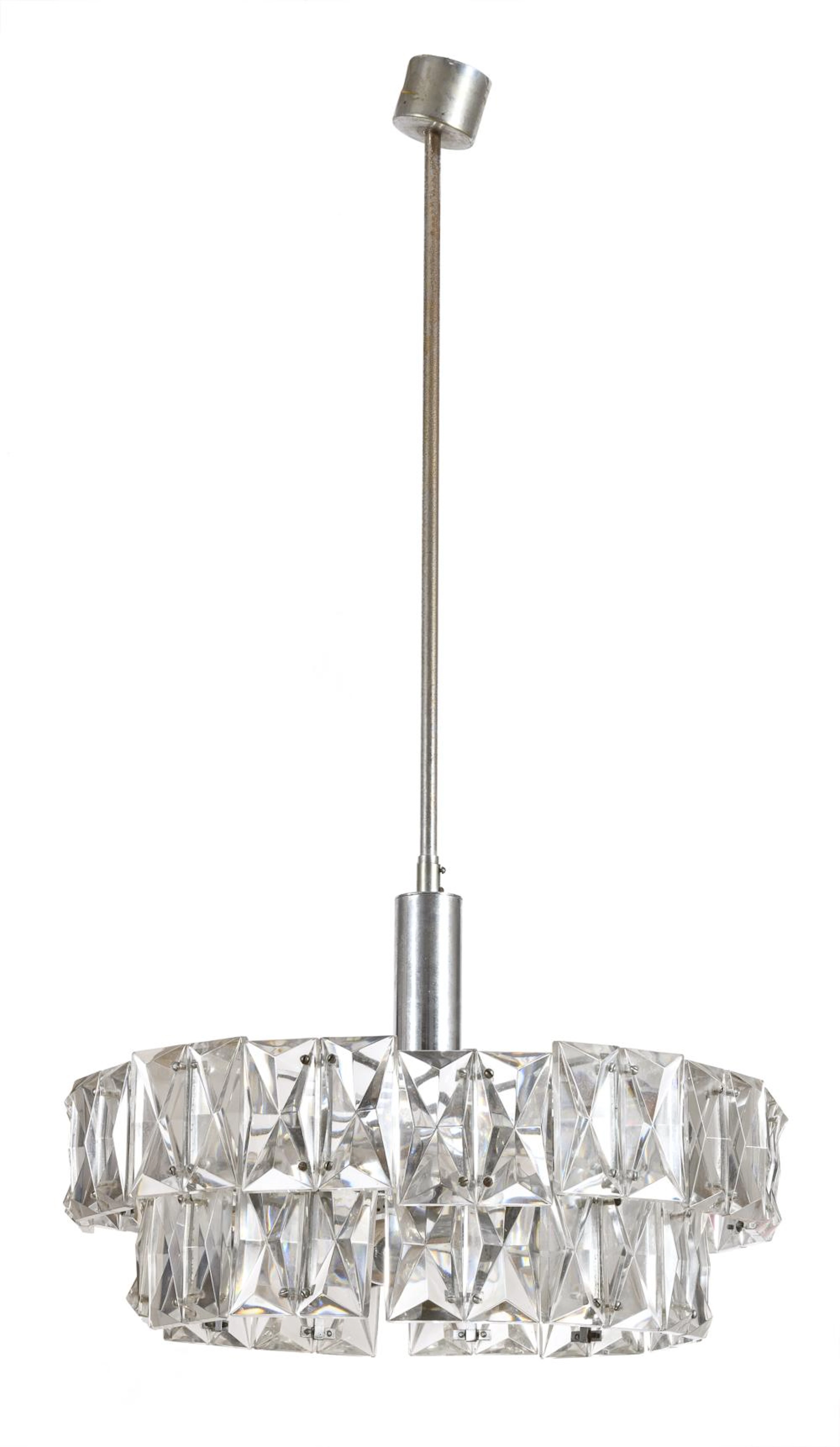 METAL AND GLASS CHANDELIER, GAETANO SCIOLARI 60s