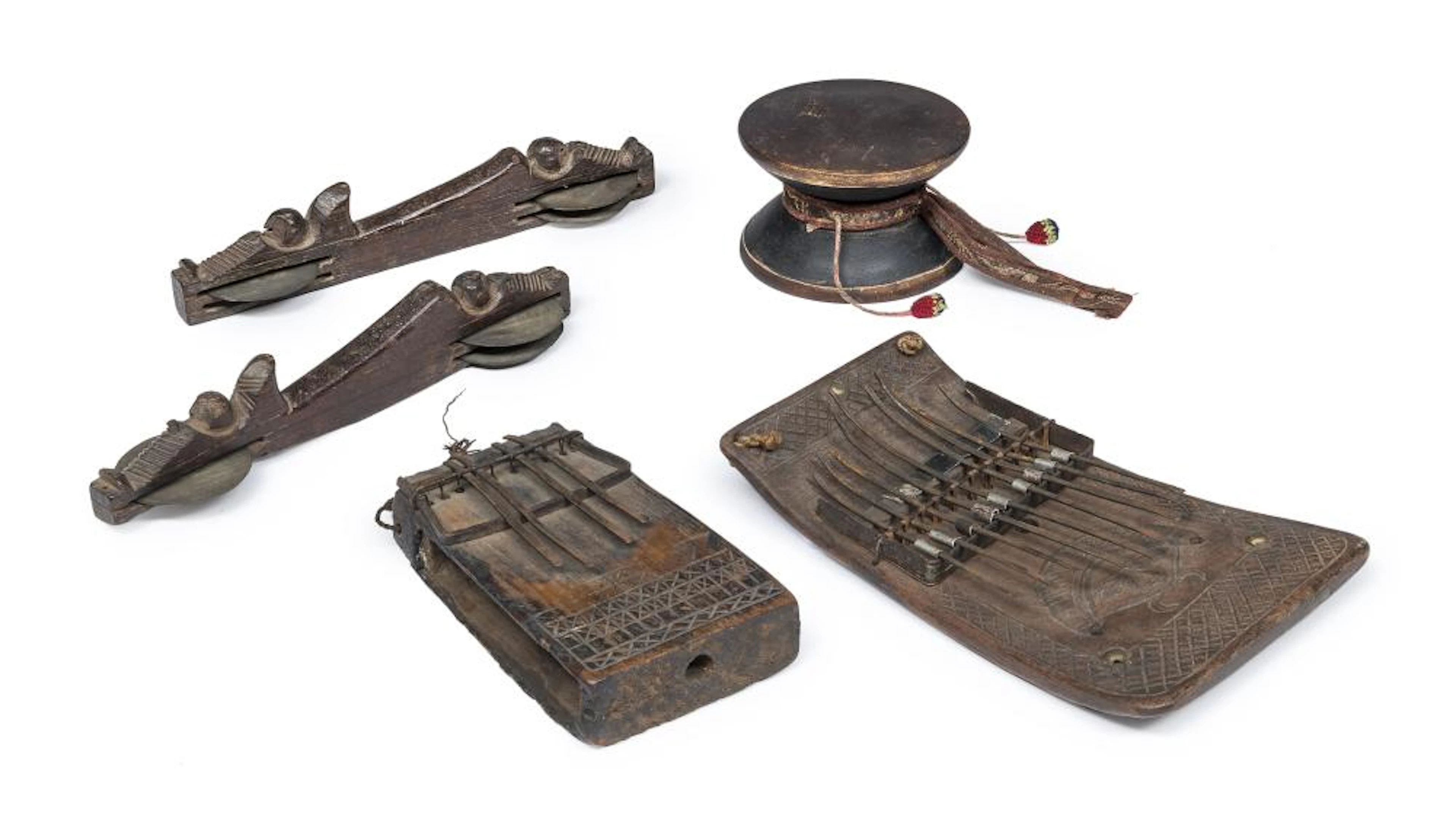 FOUR AFRICAN MUSICAL INSTRUMENTS 20TH CENTURY