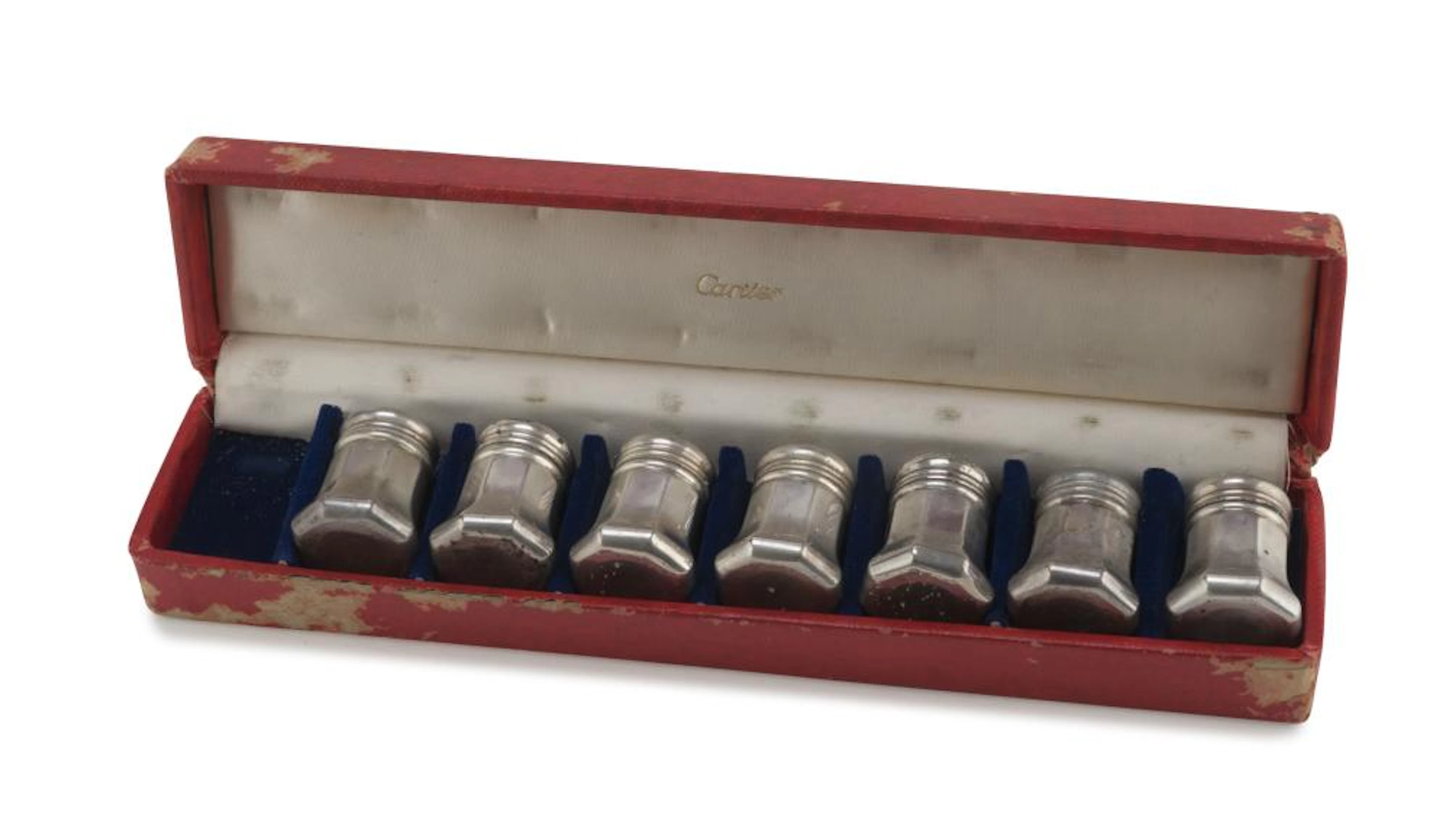 SEVEN SILVER SALTCELLARS, NEW YORK CARTIER 20TH CENTURY