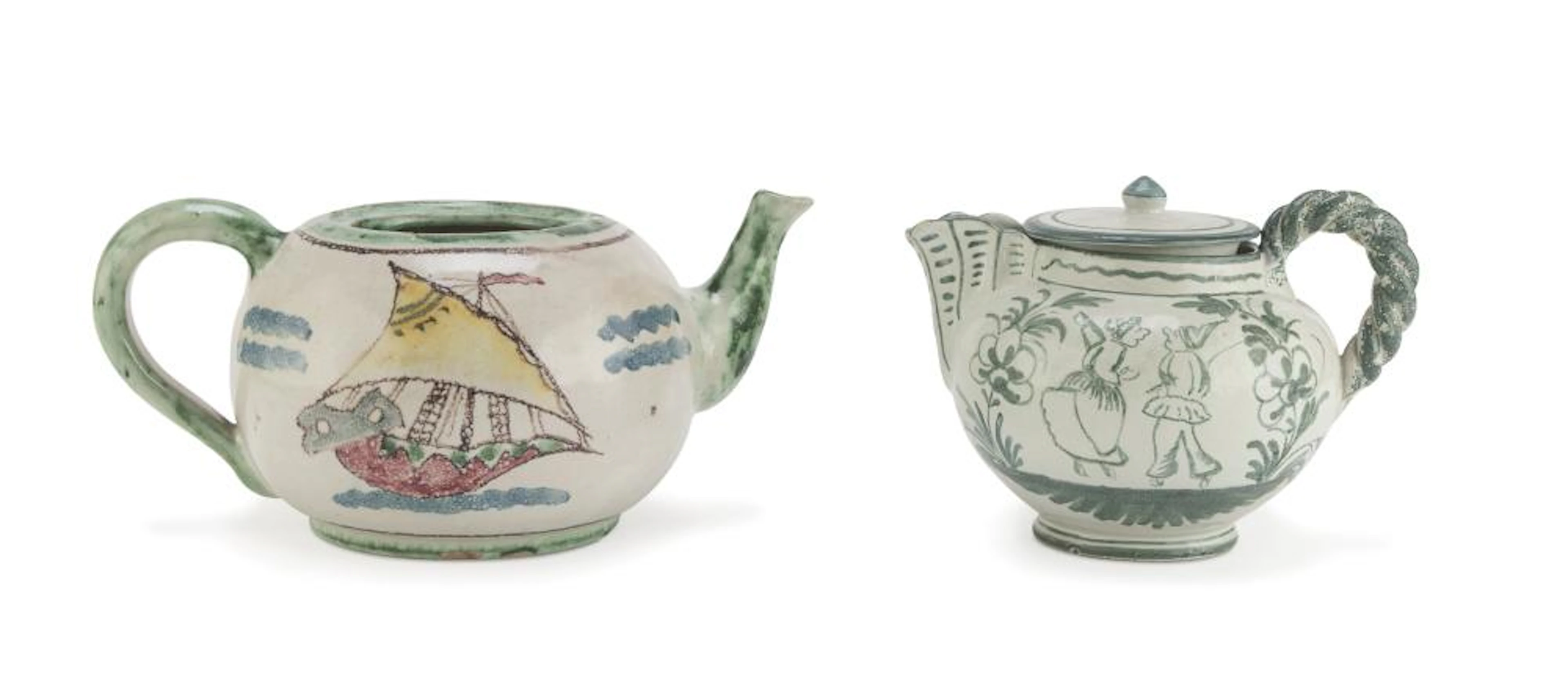 TWO CERAMIC TEA POTS VIETRI AND CASTLES EARLY 20TH CENTURY