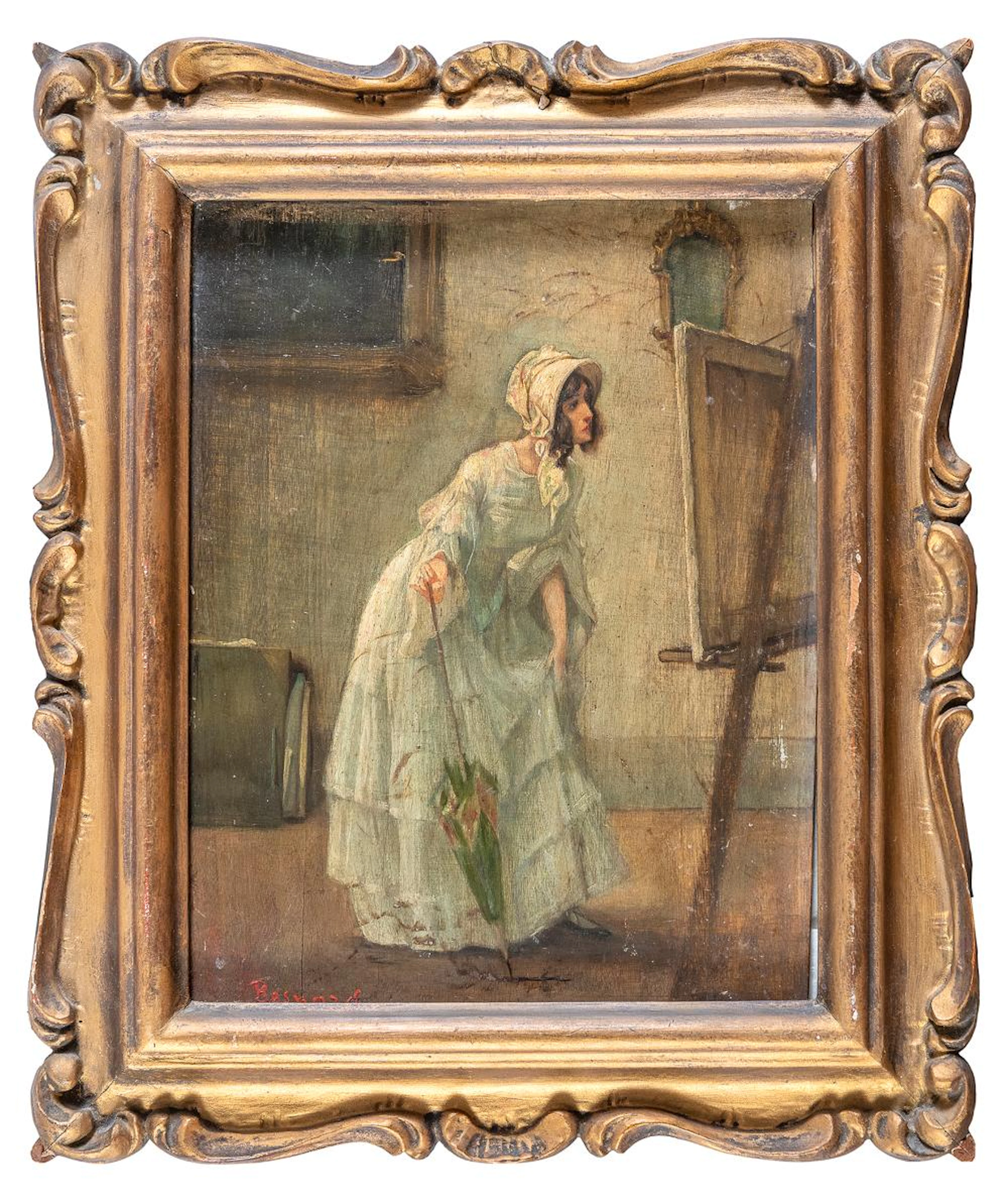 OIL PAINTING OF GIRL AT THE ATELIER BY ALBERT BESNARD