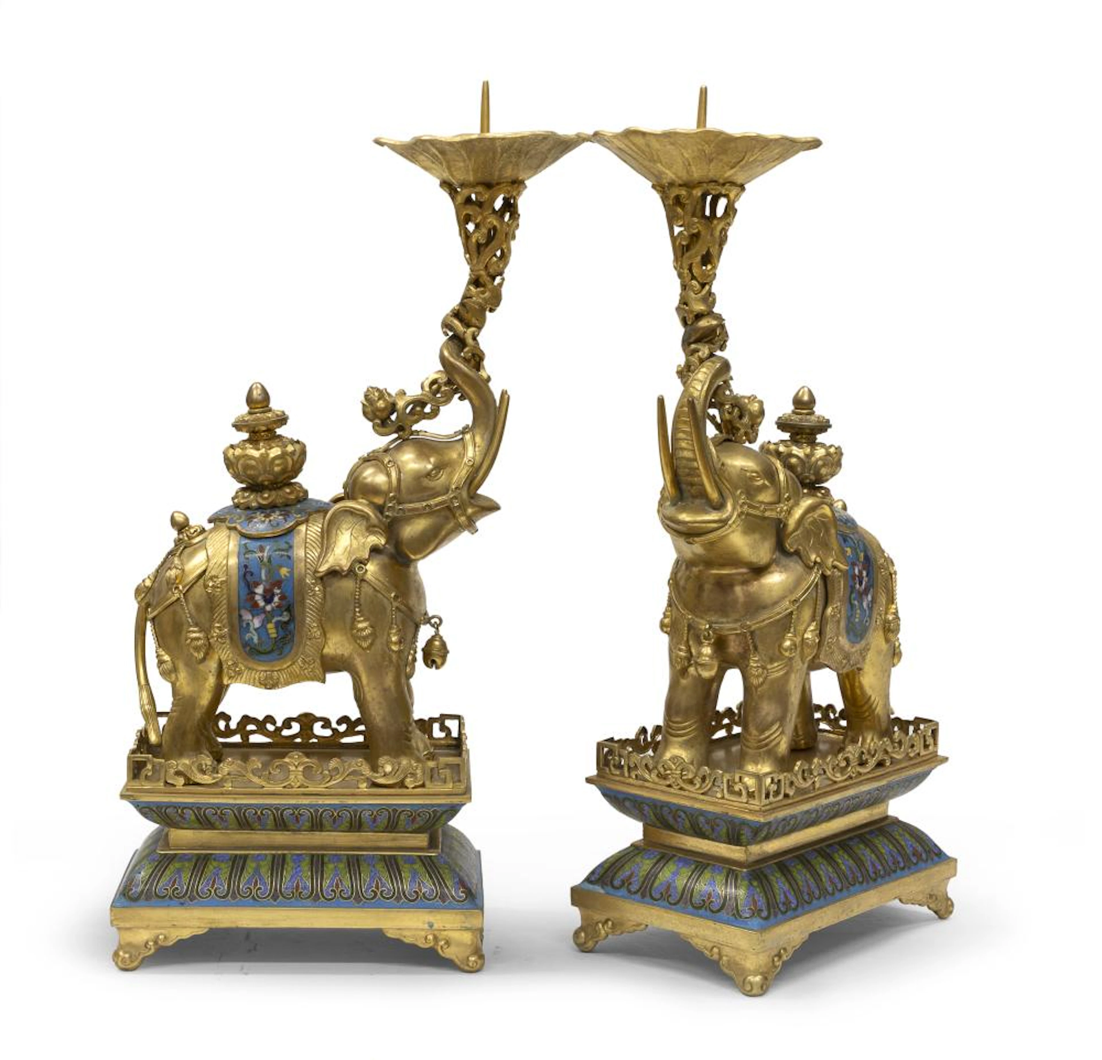 A PAIR OF CHINESE GILT BRONZE CLOISONNÉ CANDLESTICKS, 19TH CENTURY