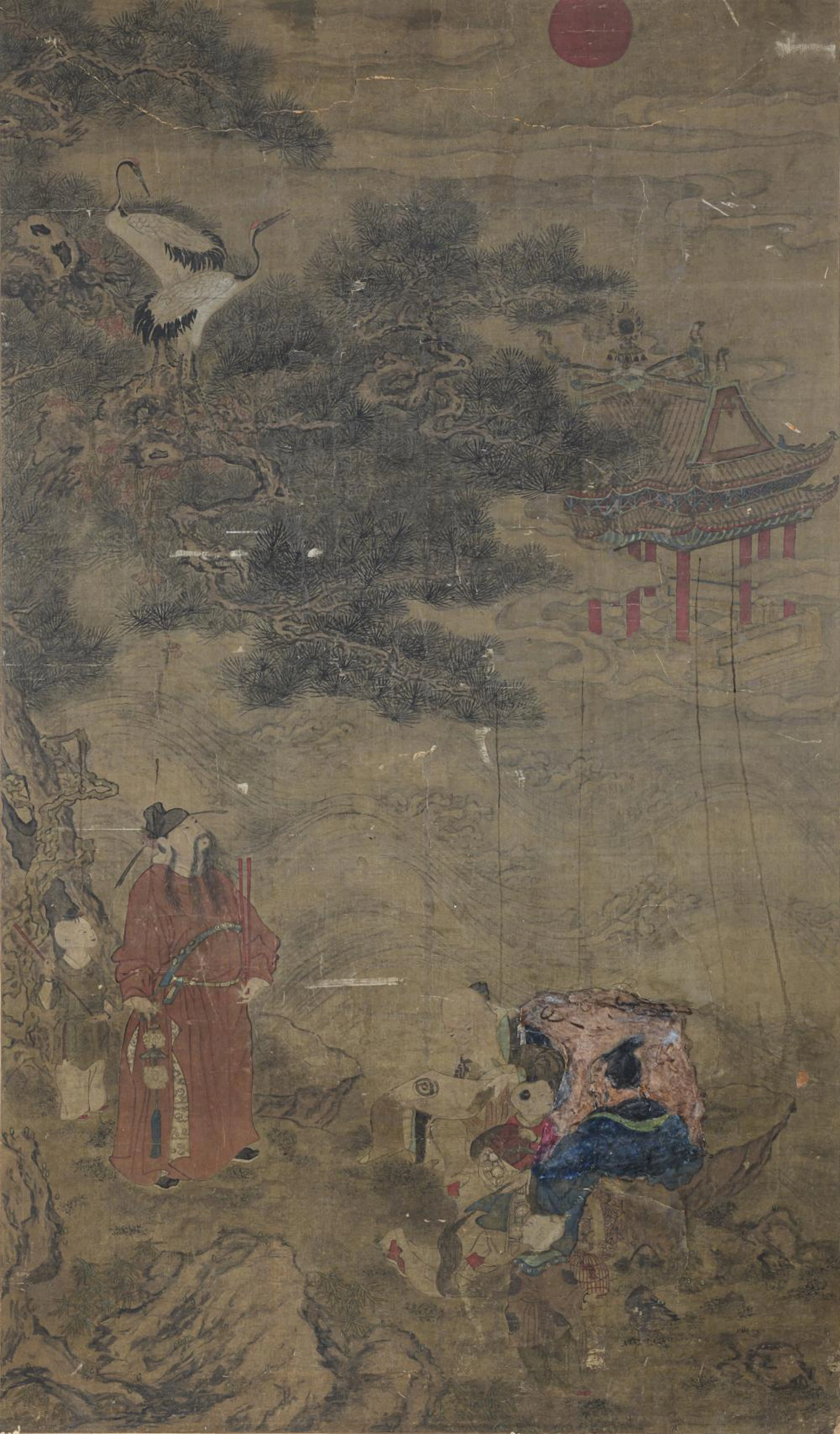 A CHINESE MIXED MEDIA PAINTING ON SILK, 16TH CENTURY.