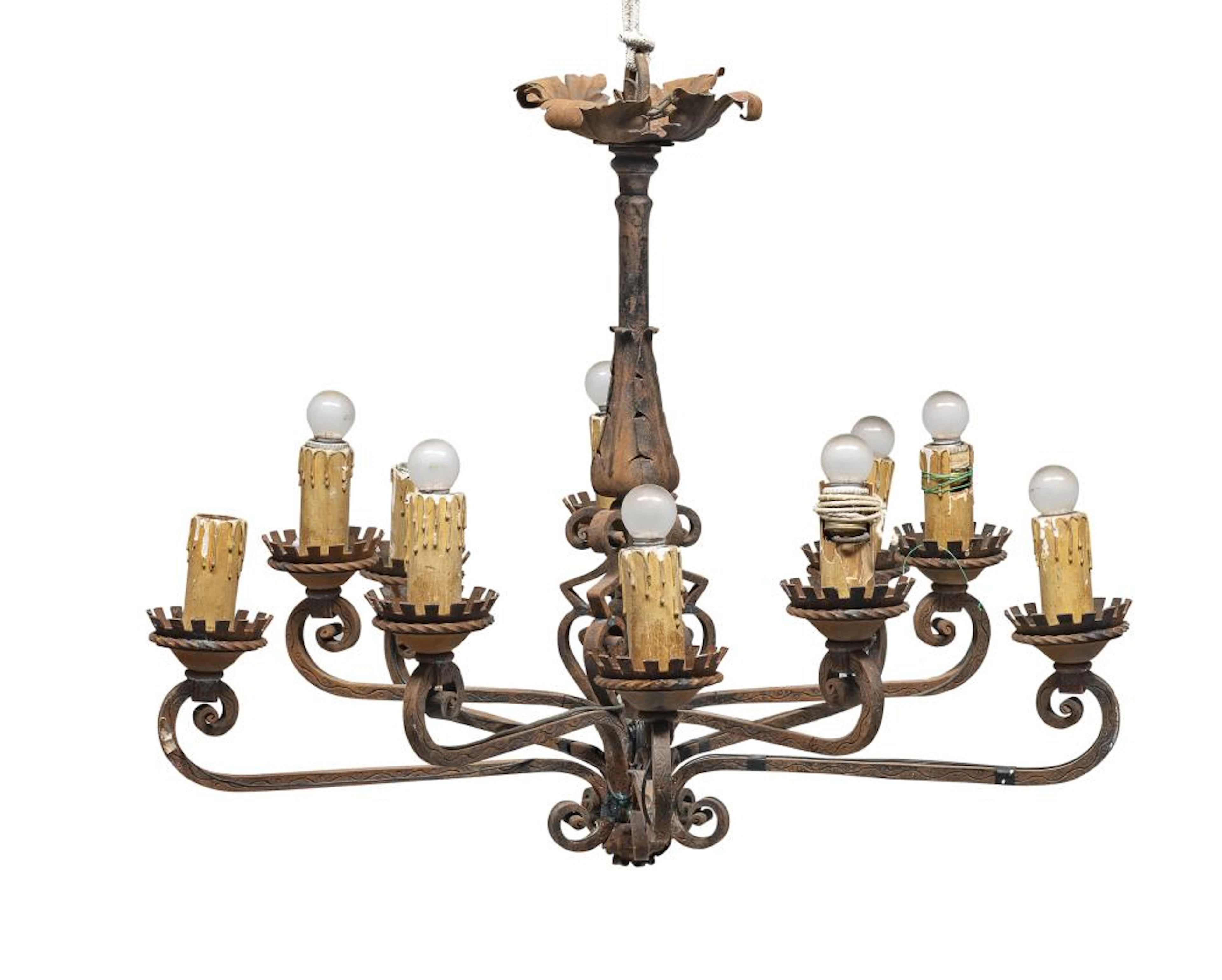 WROUGHT IRON CHANDELIER, 19TH CENTURY