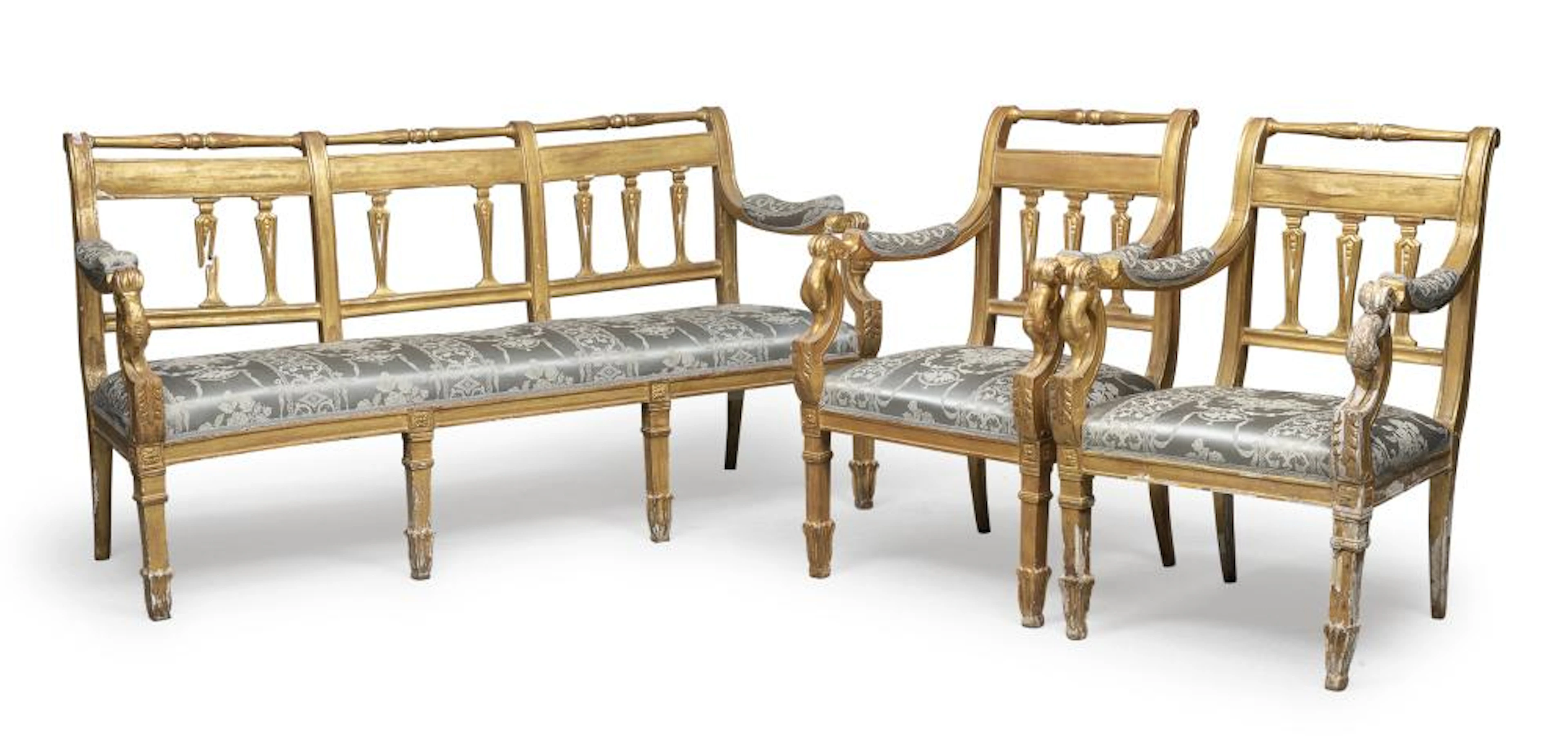 GILTWOOD LIVING ROOM SET, PROBABLY 19TH CENTURY NAPLES