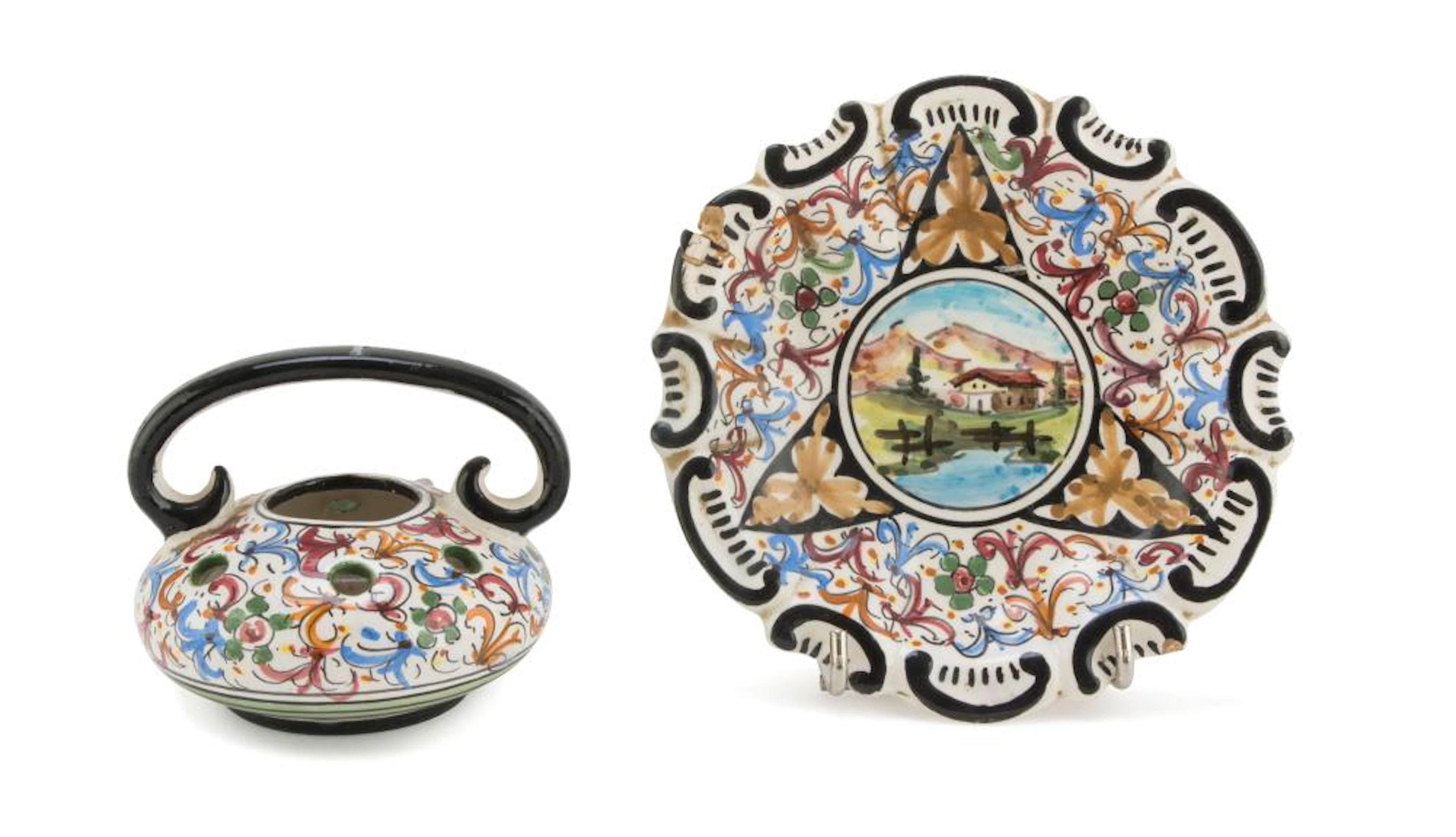 CERAMIC SAUCER AND TEAPOT, GUALDO TADINO EARLY 20TH CENTURY