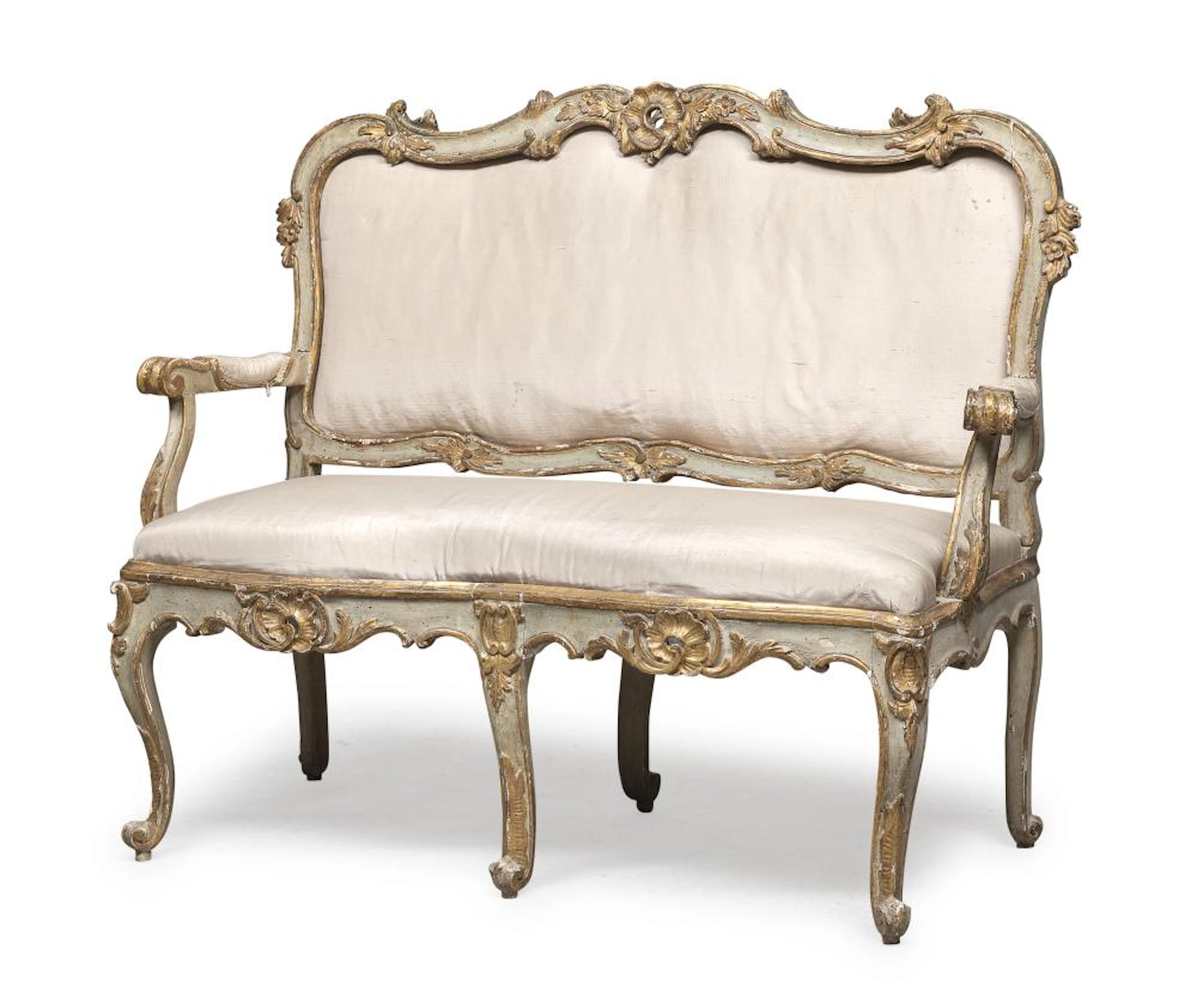 BEAUTIFUL SOFA IN GREEN LACQUERED WOOD, MARCHE 18TH CENTURY