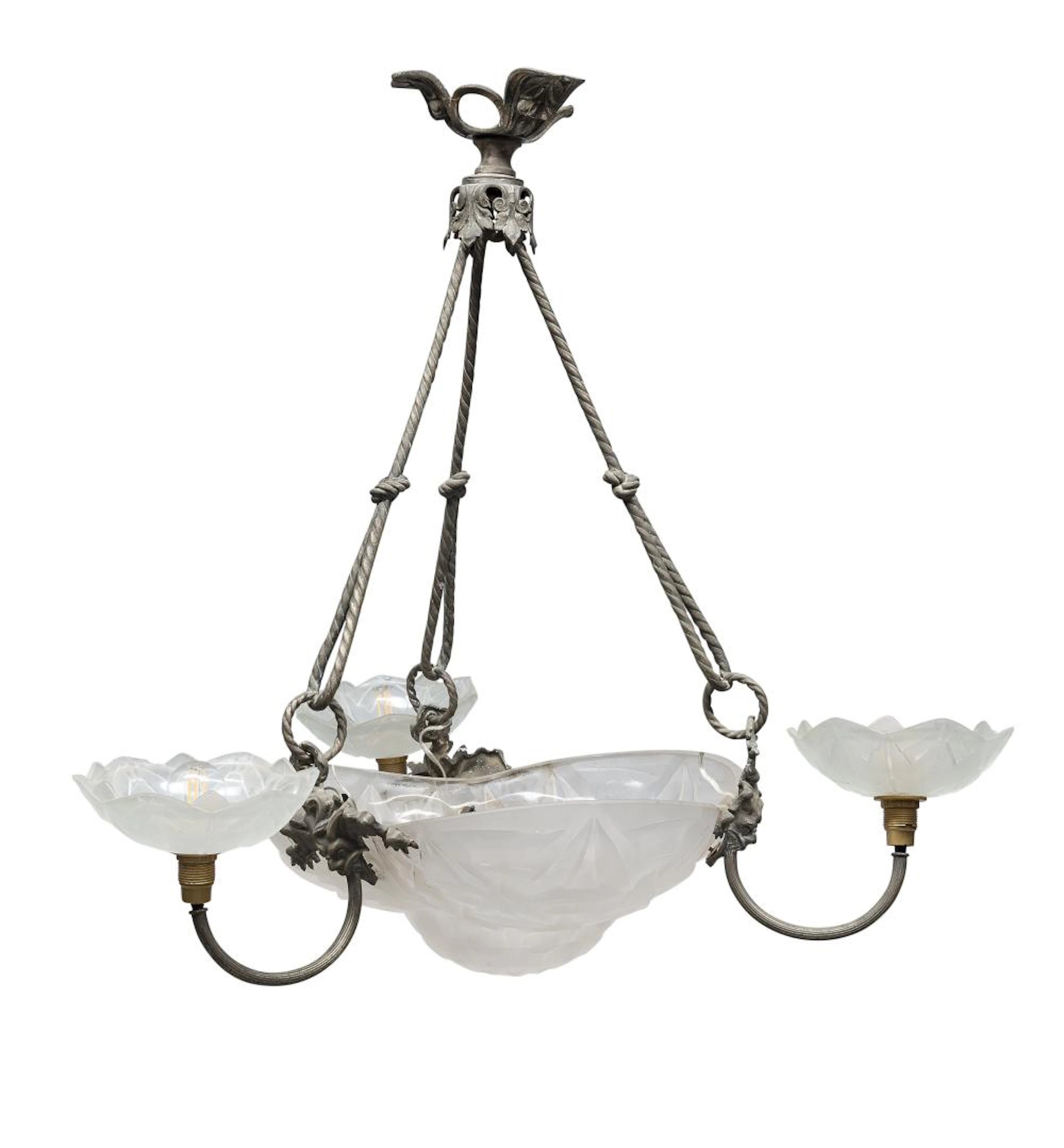 SATIN GLASS CHANDELIER 1940s